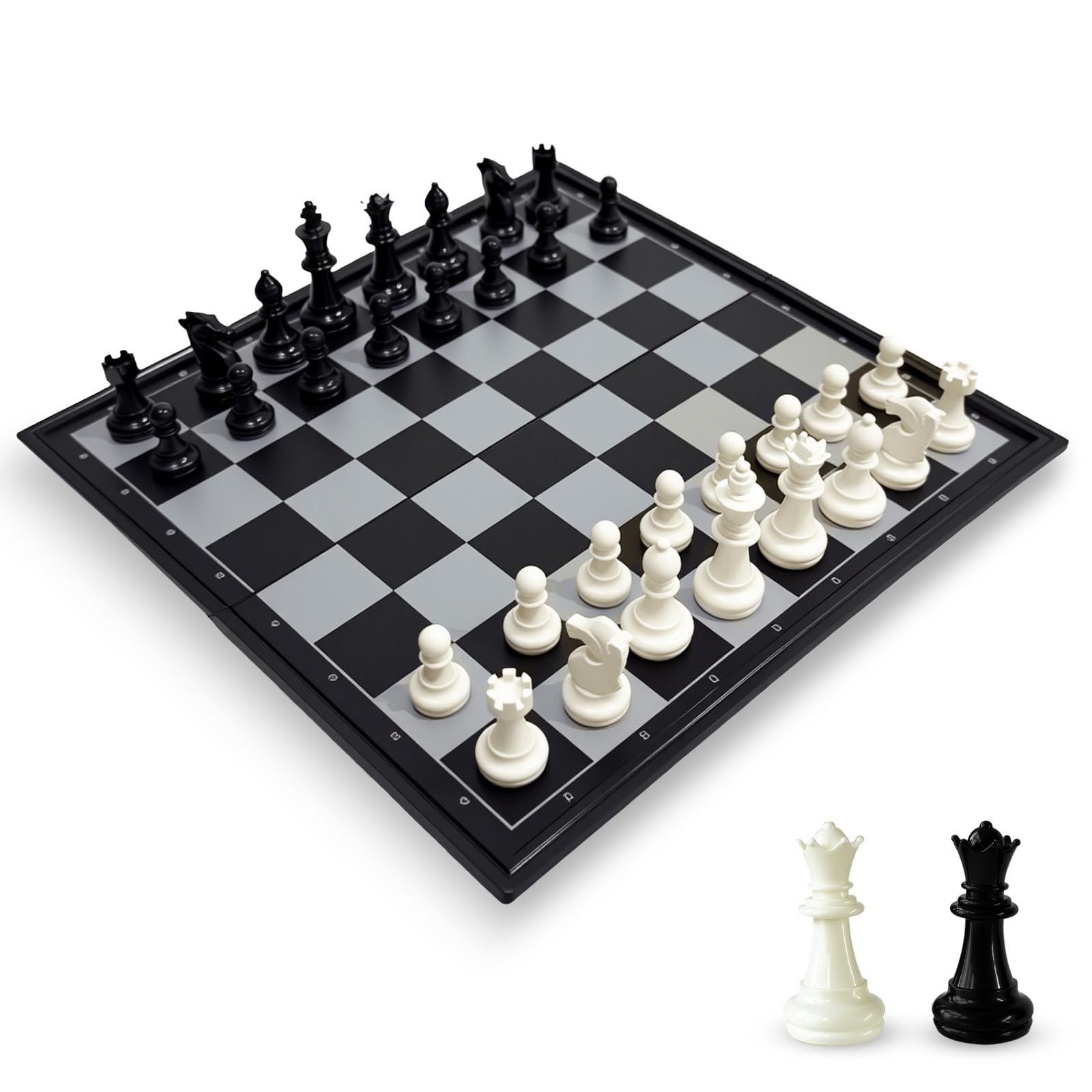 Travel Chess Set, 10 inch Magnetic Chess Board with 2 Extra Queen Portable