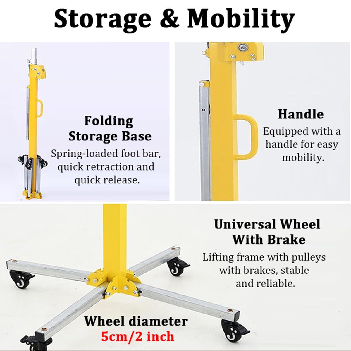 Rollheber für Trockenbauplatten, 3/3,5/4/4,5/5 m Sheetrock-Hebebühne, Trockenbau-Hebebühne, 150 lb Tragkraft, Plattenhebebühne, Stahlmaterial mit Teleskoparm und 4 feststellbaren Rädern,4m