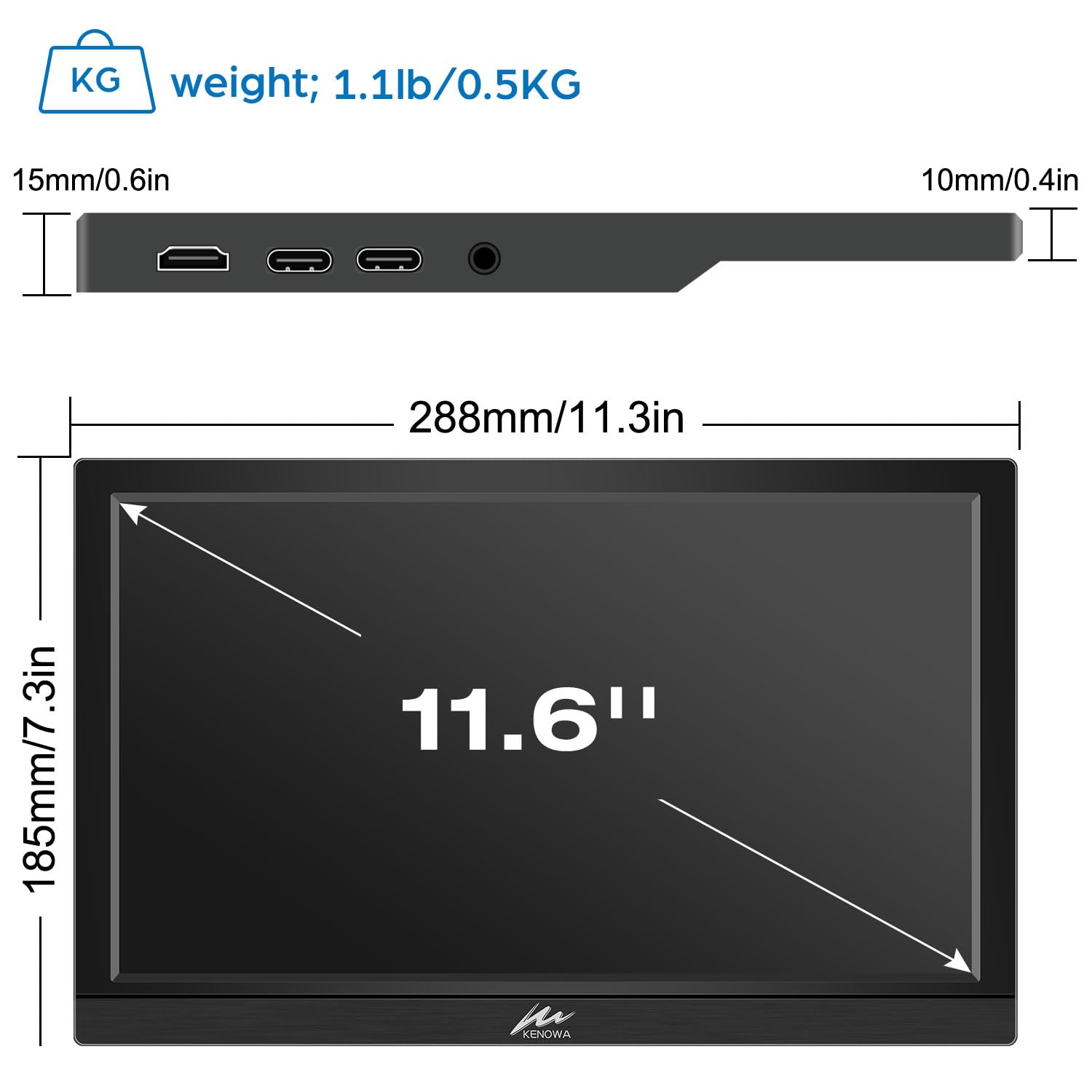 Amazon.co.jp: モバイルモニター Kenowa 11.6インチ小型モニター HD