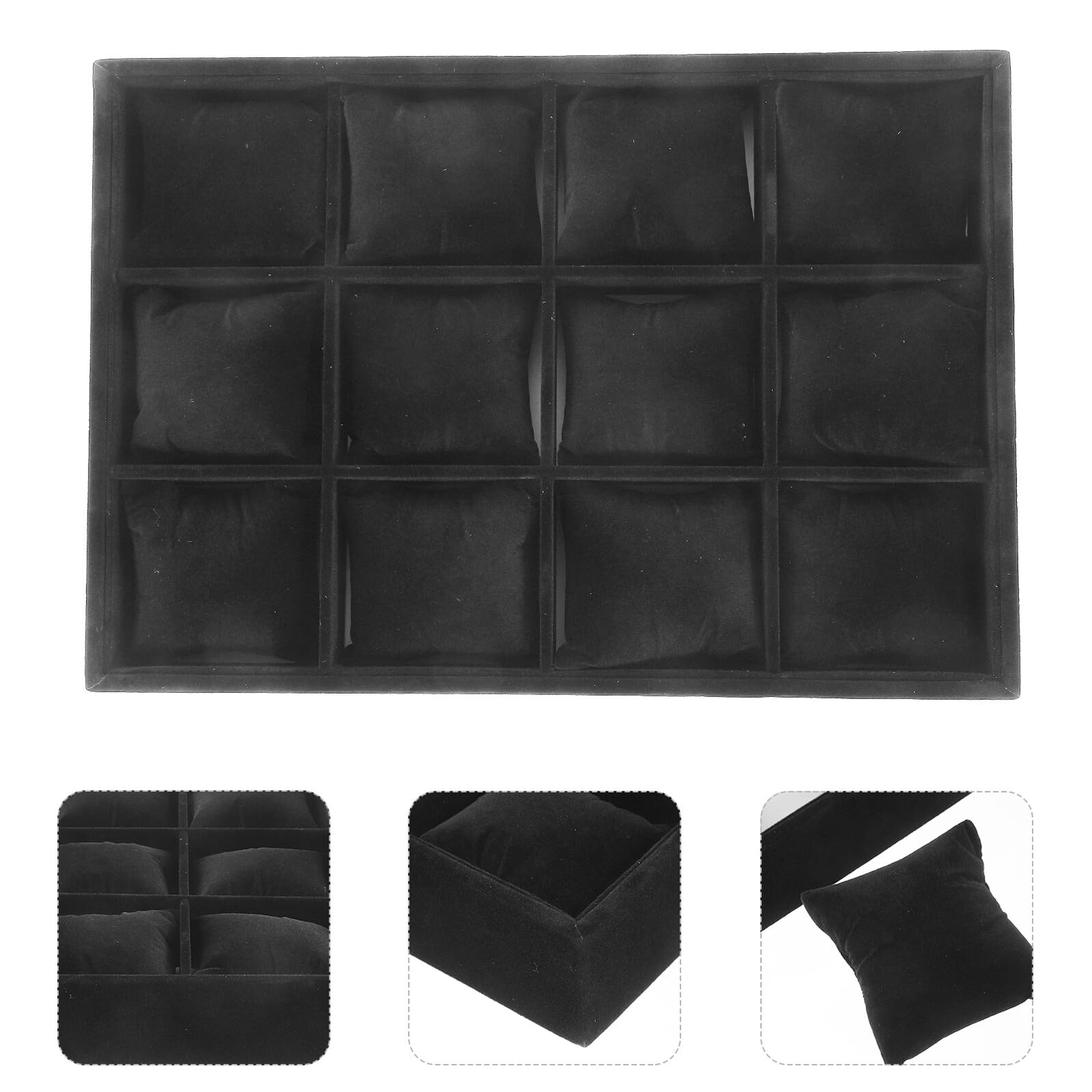 TOYANDONA Uhrenablage mit 12 Fächern aus Schwarzem Samt Armband Organizer mit Kleiner Kissen Multifunktionale Schmuck Präsentationsschale für Uhren und Armreifen