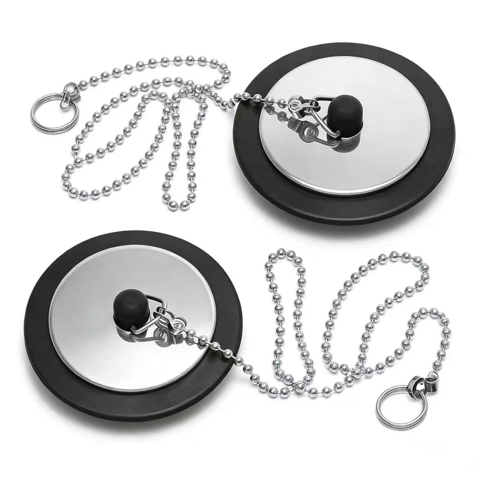 uncakil 2 Pack Bath Plug and Chain Sink Plug with Chain - Premium Rubber & Stainless Steel,42mm-45mm Bathroom Plug Chain,Leak-Proof Replacement Plug for Bathroom Basin,Kitchen Sink & Bathtub