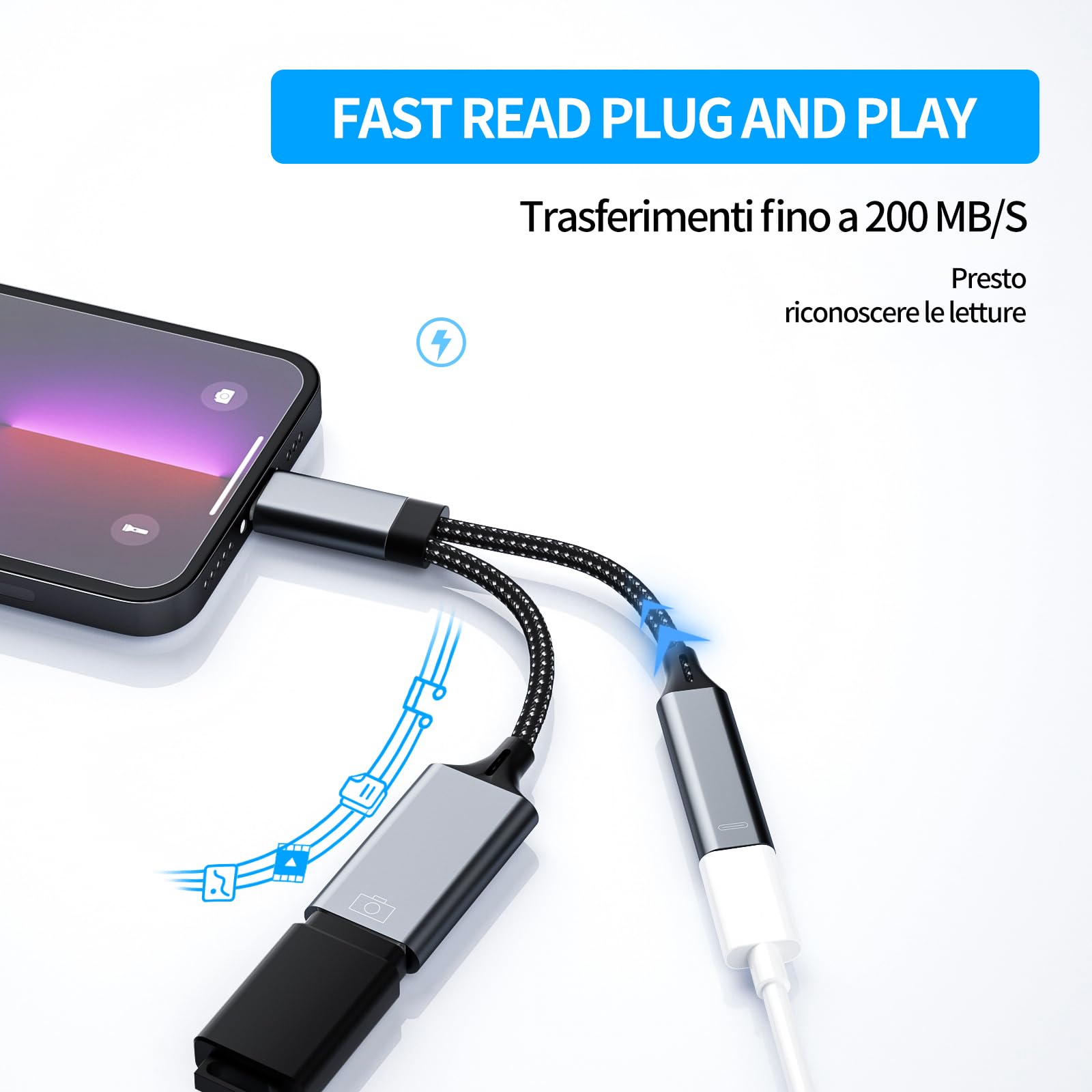 Adattatore Lightning A USB Femmina (2 Pezzi) Per IPhone/iPad - OTG Per Tastiera, Mouse, Chiavetta USB, Lettore SD - Compatibile Con IOS 13+ (14,13,12,11,X,8,7, Etc.) - 2