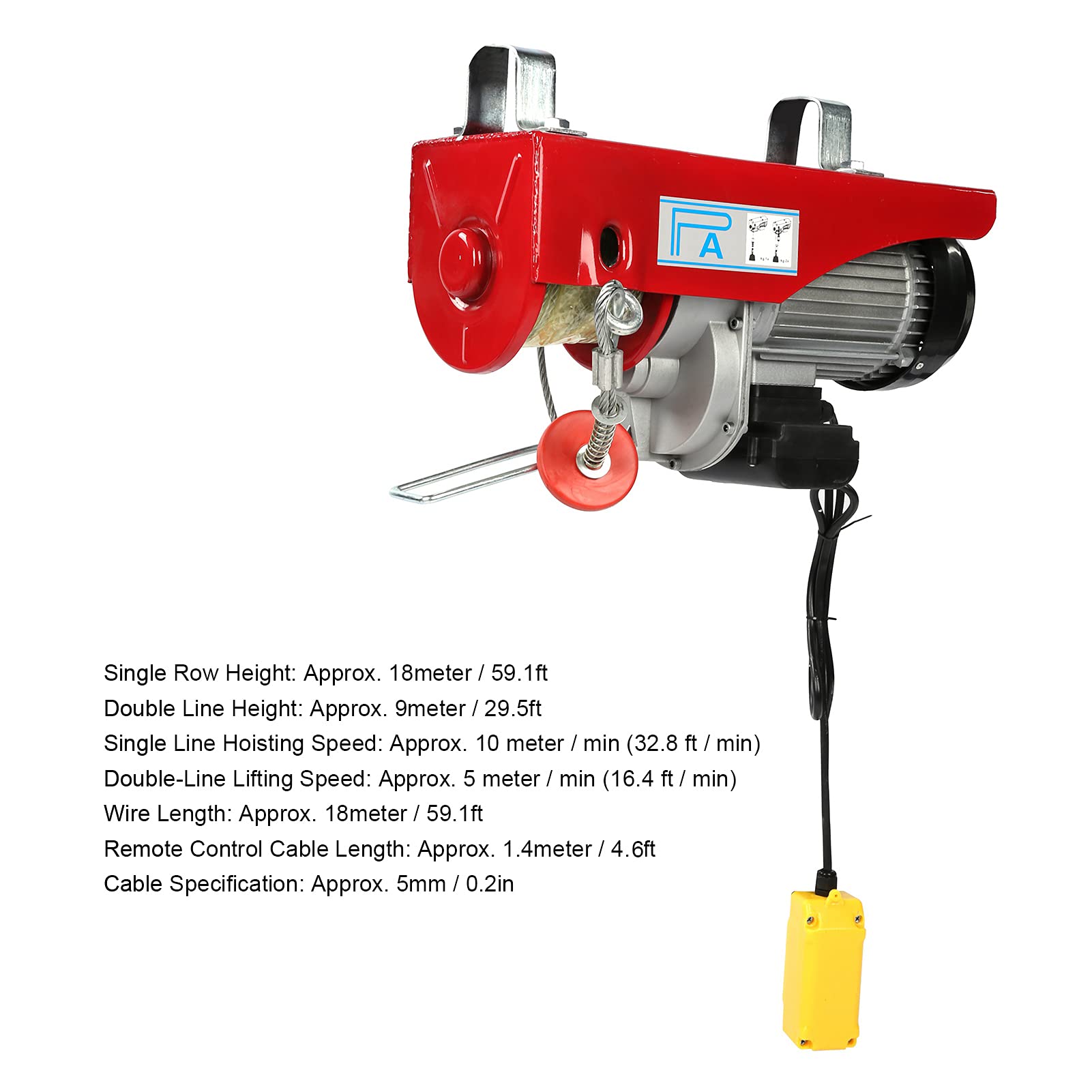 Paranco Elettrico 500 Kg-1000 Kg, Paranco di Sollevamento con Argano a Cavo Elettrico, con Fune in Acciaio 18 Metri, 500 Kg-1000 Kg 1800 W, Paranchi Elettrici (Spina