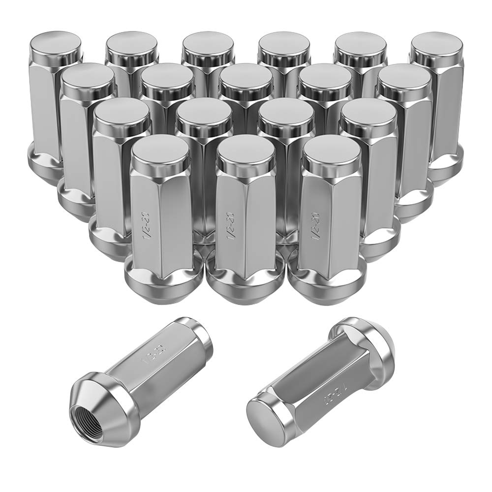 LEDKINGDOMUS Lug Nuts 1/2 x 20 Chrome, Bulge Acorn Wheel Lug Nuts 1.89" Tall 3/4" Hex Closed End Compatible for Jeep Wrangler TJ YJ CJ JK Trucks Ford Bronco Explorer F-150 Mustang 20Pcs