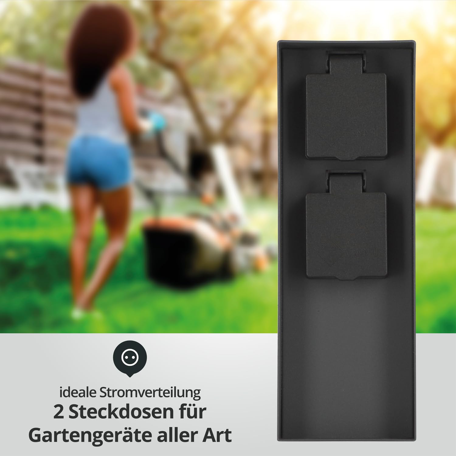 LED Universum - Enchufe de jardín "Karl" columna de corriente exterior de acero inoxidable IP44 antracita con 2 enchufes de protección de contacto y 1 enchufe CEE para campistas, autocaravanas
