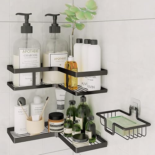 Paquete de 3 organizadores de ducha esquineros, montaje en pared adhesivo, organizador de ducha, organizador de baño de acero inoxidable a prueba de