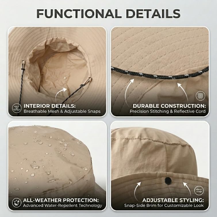 Image of 2 Pack Reusable Gel Ice Packs & Waterproof Foldable Hat for Men Women, Built-in Ice Pack Pockets, 4-Hour Cold Therapy Relief for Migraines, Construction, Heat Stroke Prevention, Beige