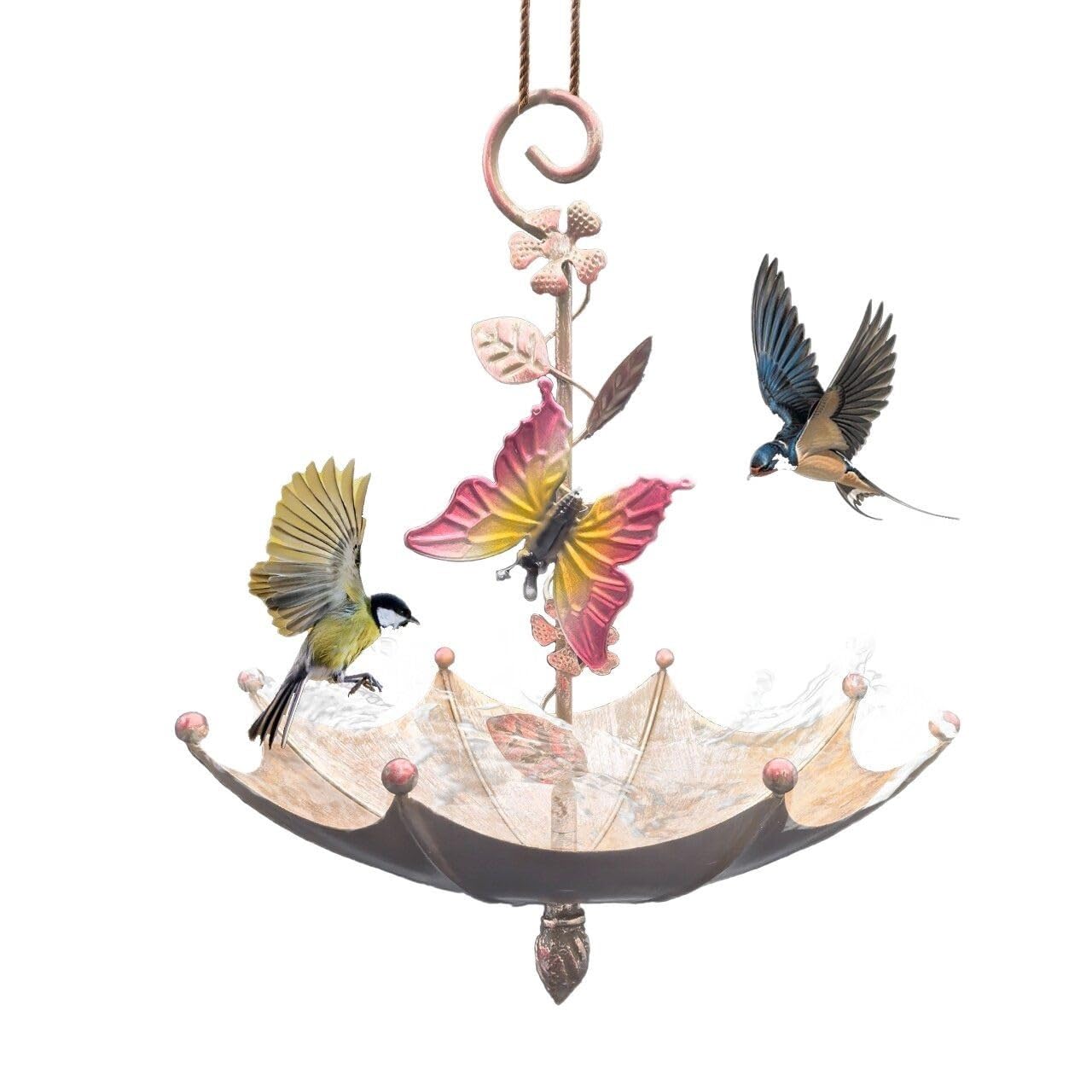 Karmnik dla ptaków w kształcie parasola metalowy wiszący rzemiosło do dekoracji ogrodu na zewnątrz, idealny na dziedzińce i patio, atrakcyjny design do karmienia dzikich ptaków