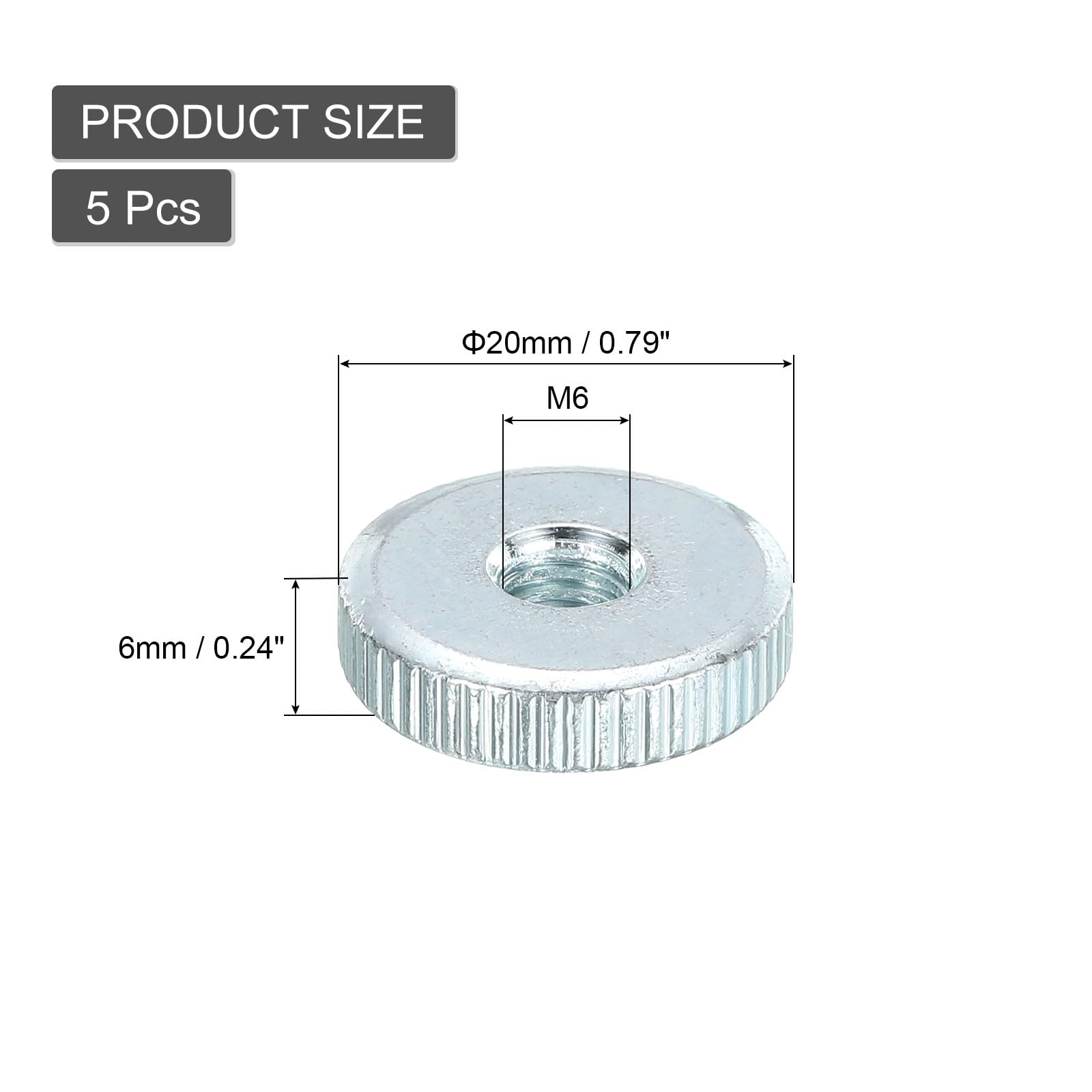 uxcell Knurled Thumb Nuts, M6 Female Thread Thin Type, Zinc-Plated Carbon Steel Knurled Nut Flat Head Through Hole Lock Adjusting Nuts for 3D Printer, 5Pcs