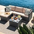 Devoko 3 Piece Patio Furniture Sets Manual Adjustable Angle All Weather Outdoor Wicker Rattan Patio Sofa with Cushions and Glass Table for Porch Poolside?Beige