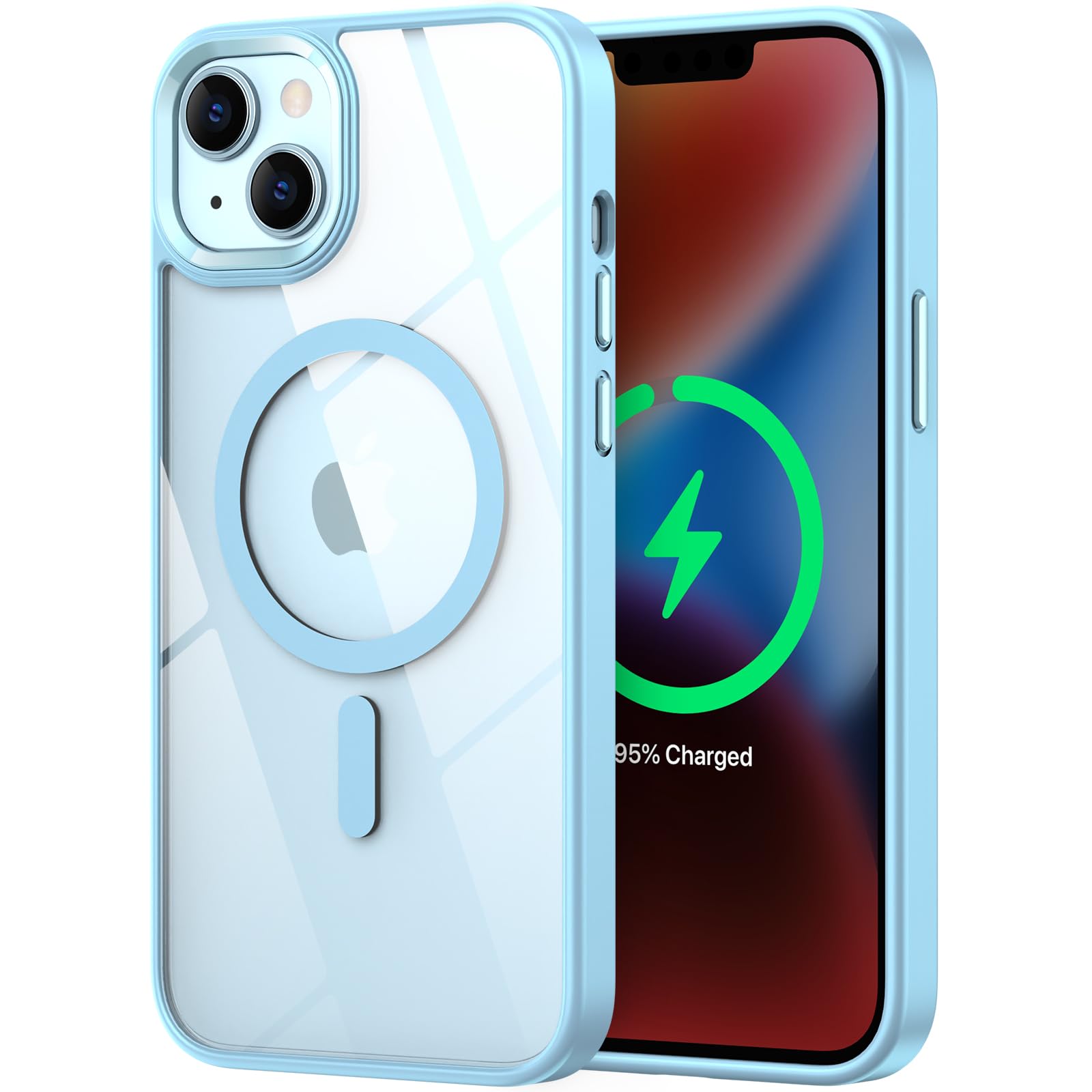 SaiMeun Magnetic for iPhone 14 Case, [Compatible with MagSafe] [Military-Grade Protection] Crystal Clear Hard Back&Soft TPU Frame Shockproof