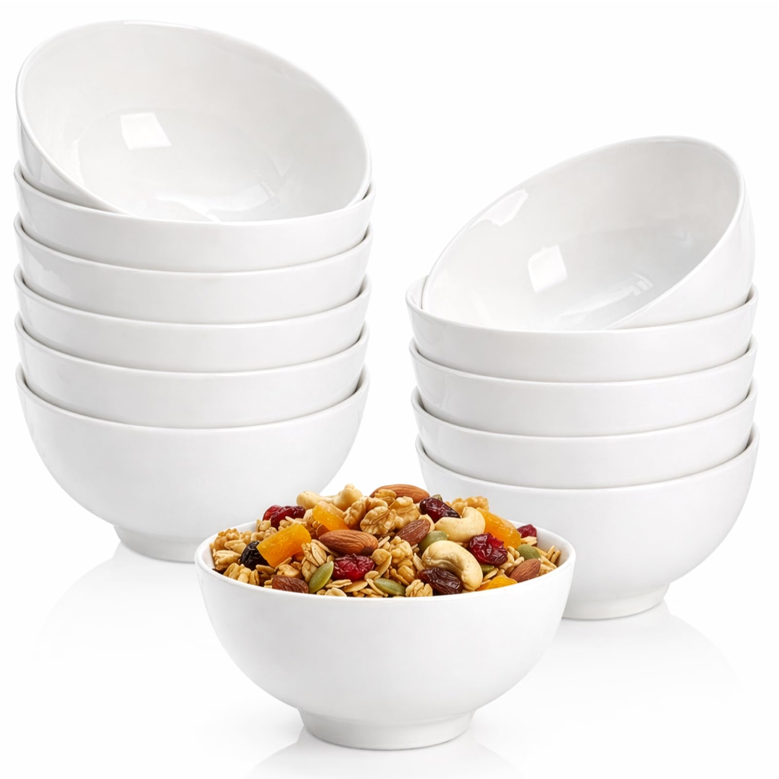 Lawei Ciotole da dessert in porcellana da 300 ml, 12 piccole ciotole bianche per cereali, ciotole da portata per dessert, gelato, insalata, snack di frutta, 11,5 cm