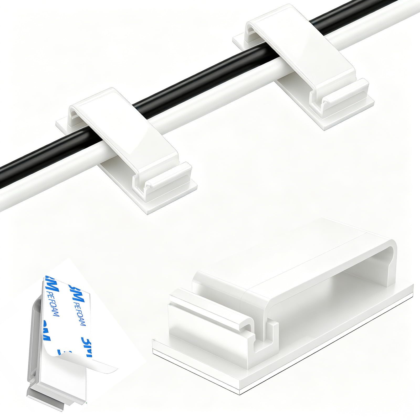 KLJ Selbstklebende Kabelhalter Transparent 49 Pack | Kabelmanagement für Schreibtisch | Kabelclips Selbstklebend