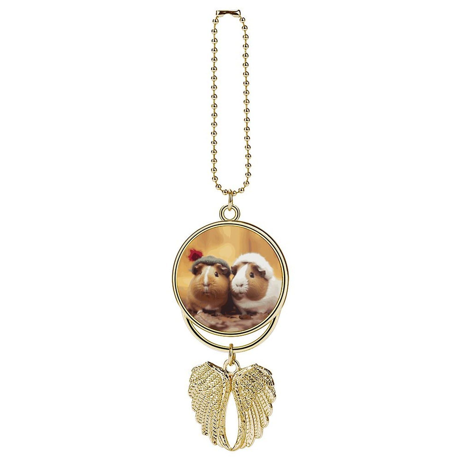 Cute Guinea Pigs Car Charm, Alloy Rear View Mirror Pendant, Bling Funny Car Hanging Ornament Gift for Women Men, Car Pendant Lucky Auto Interior Decoration Accessories Golden-Style