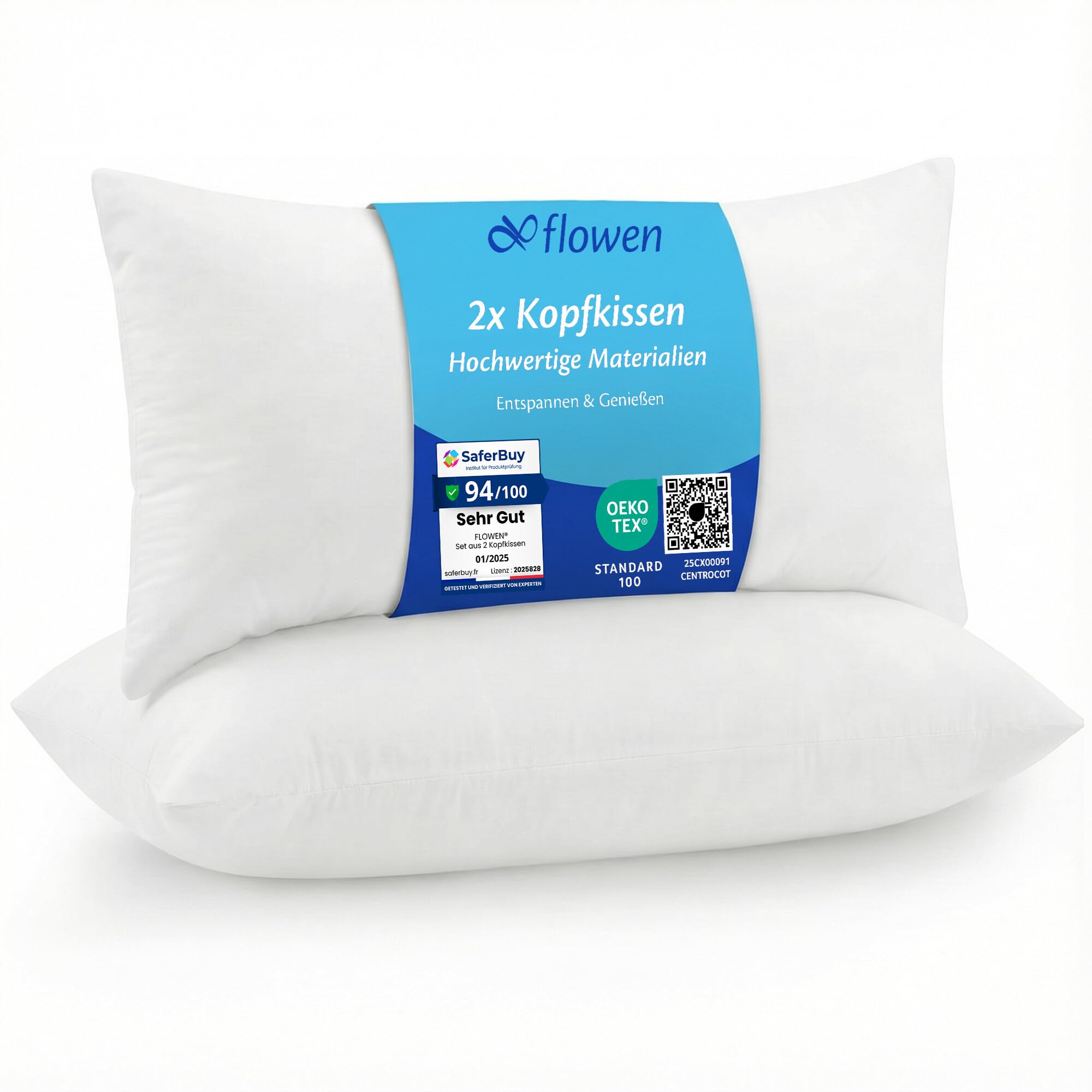 Flowen Kopfkissen 40x80 cm Kissen für Bett 40 x 80 2er Set Bettkissen Hypoallergene Anti-Milben Weiche Kissenfüllung mit Weicher Gesteppter Kopfkissenbezug 100% Polyester Schlafkissen