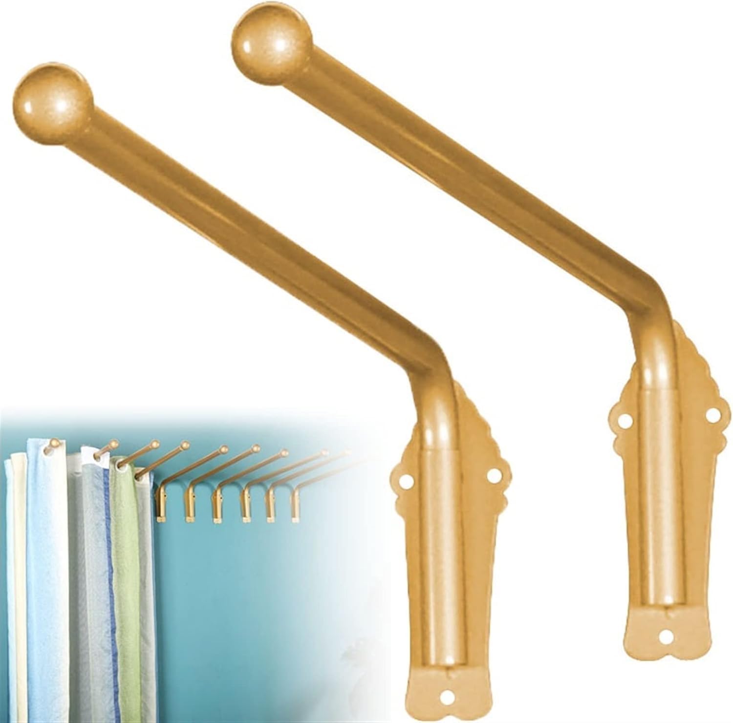 JNTFNE Swing Arm Window Curtain Rod, Heavy Duty Rod With Finials, Portiere For Side Panels Display Stand Drapery Door Rail A(Size:70cm,Color:Gold 2 Pcs)