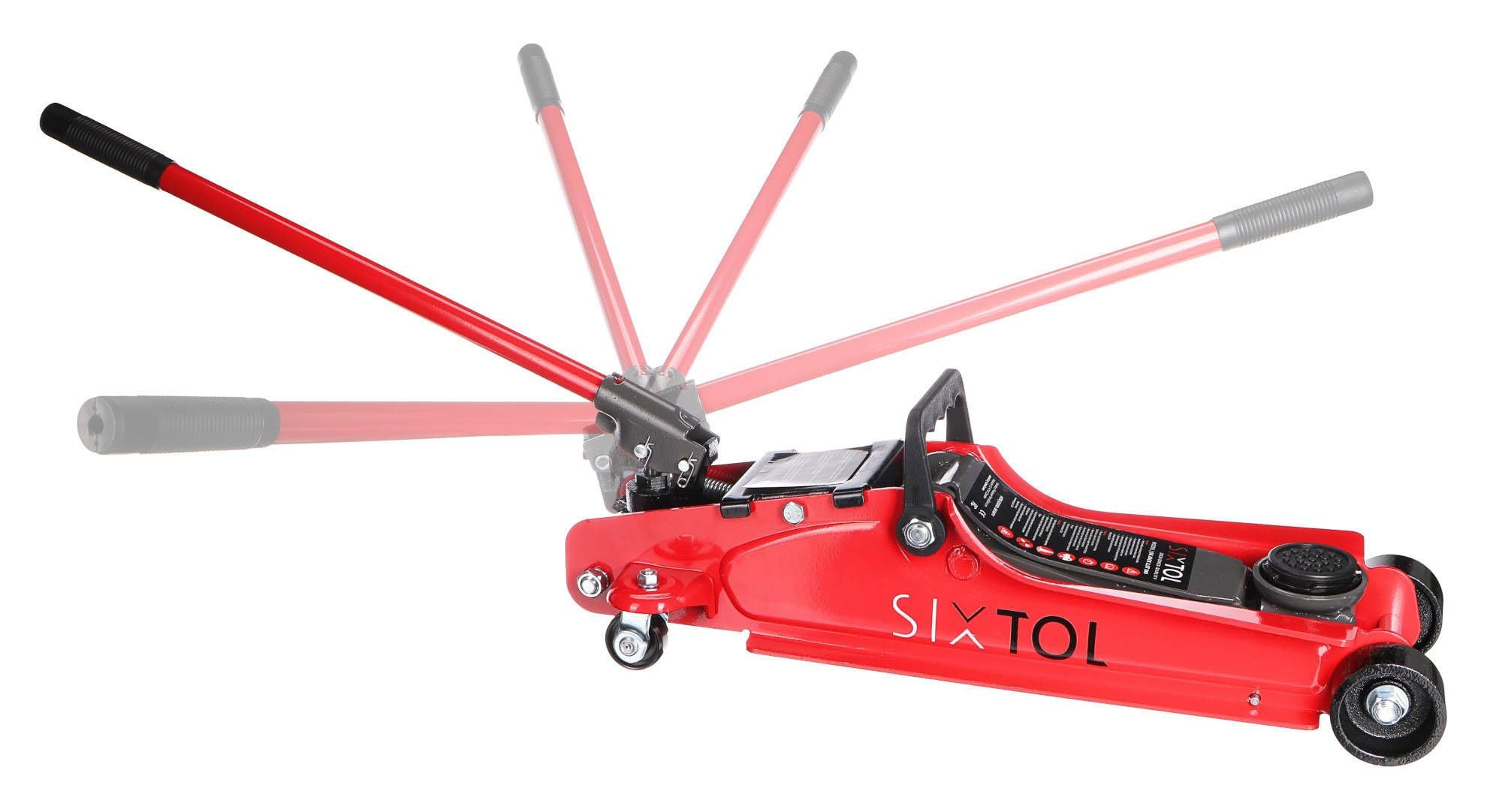 SX Jack 2,5T 360 | Gato hidráulico de Perfil bajo | 2,5 toneladas | Barra giratoria 360° | Coche Deportivo | Compacto | Construcción de Acero, Rojo