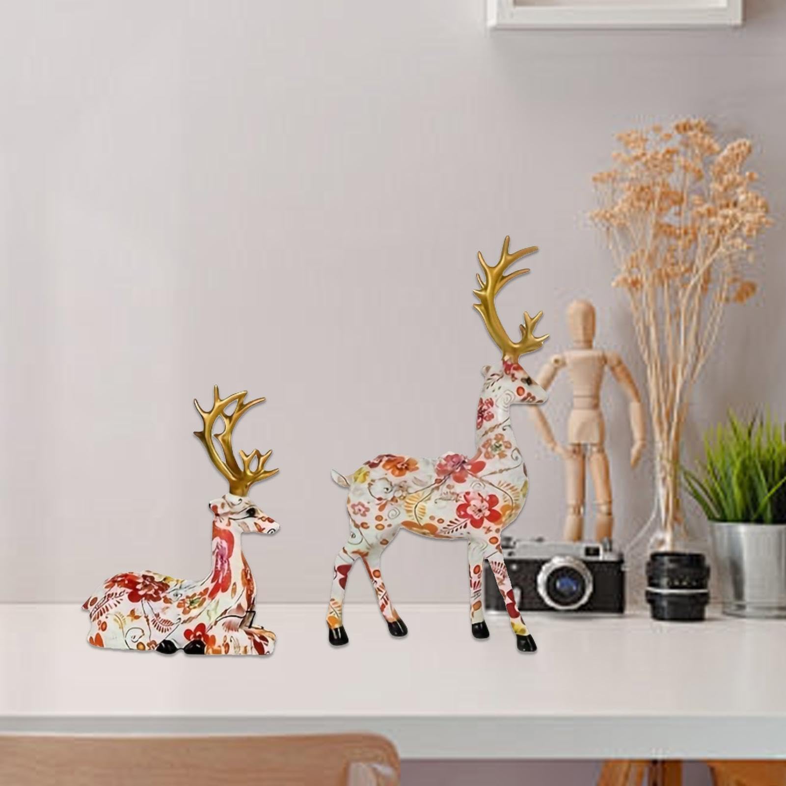 Estatua de, Juego de 2 Decoraciones de Reno de Escritorio, Manualidades de