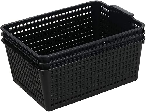 Leendines Cestas de almacenamiento de plástico, 3 paquetes de contenedores organizadores de plástico negro