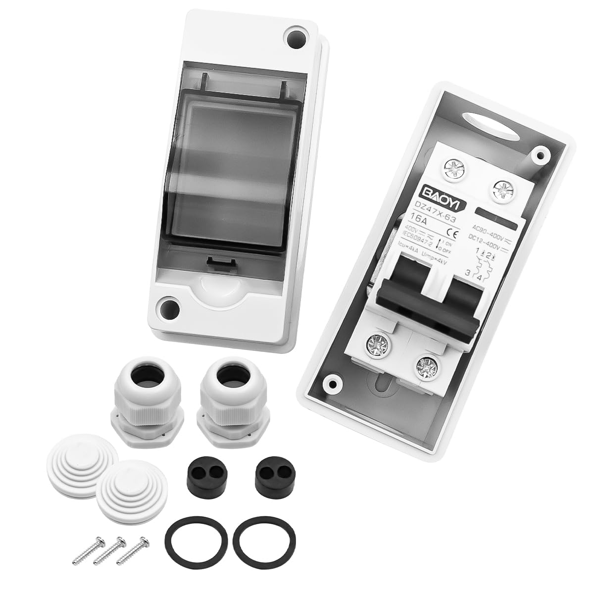 POFET Disjoncteur, Disjoncteur Solaire Photovoltaïque Interrupteur Isolateur PV DC Disjoncteurs électriques avec Boîte de Distribution étanche IP65 2P 16A DC 400V