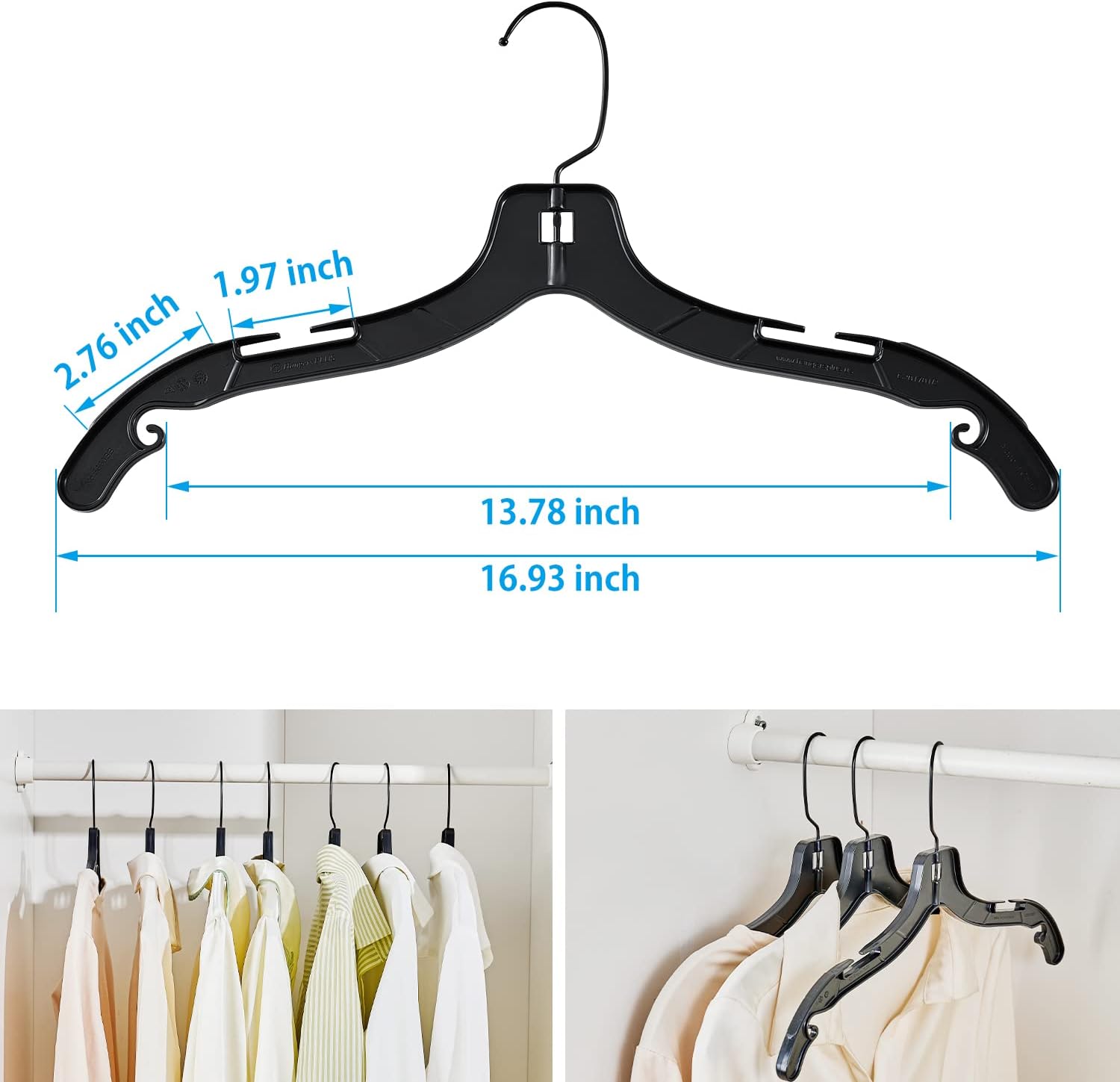 Donext Plastic Hangers with 360 Swivel Metal Hook, Heavy Duty Clothes Hangers, Durable Closet Hangers for Shirt, Coat and Dress (20 Pack, Black) - Image 7