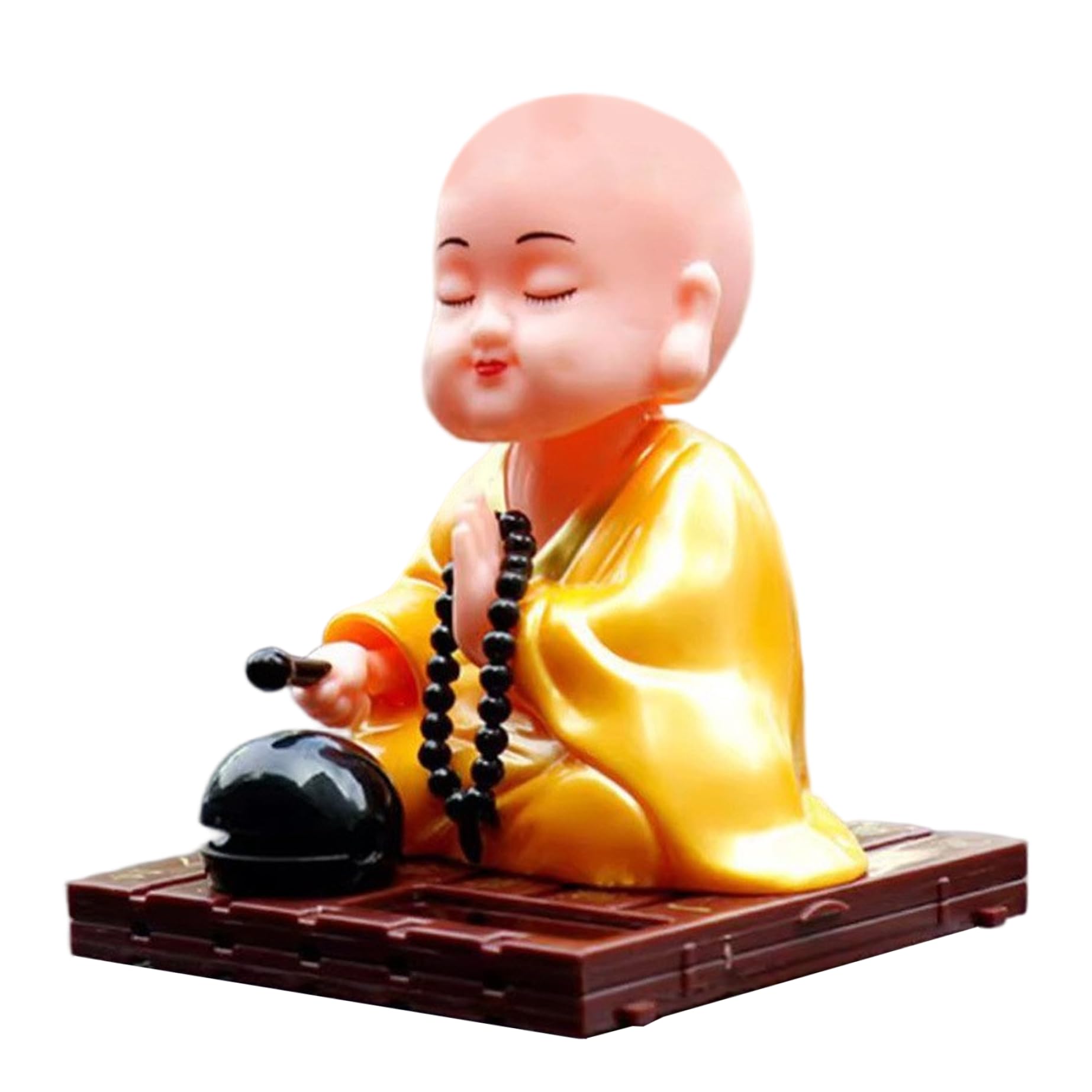 Uanqfegy Solar Powered Little Buddha Bobblehead, 3.5 Inch Yellow Monk Nodding Car Ornament for Good Luck Decoration