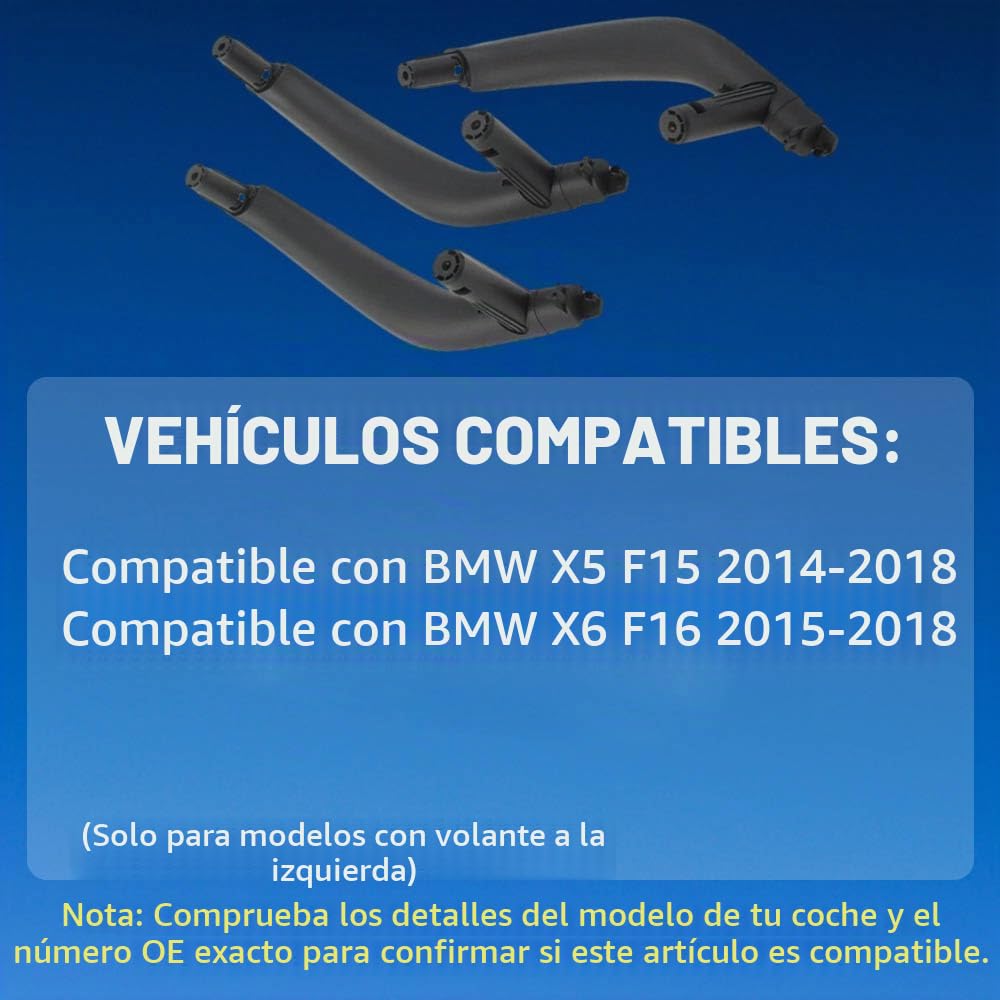 Tirador interior de repuesto para puerta interior de coche, compatible con BMW X5 F15 X6 F16 2015-2018 51417292243 5141 7292 243 51417292244 negro