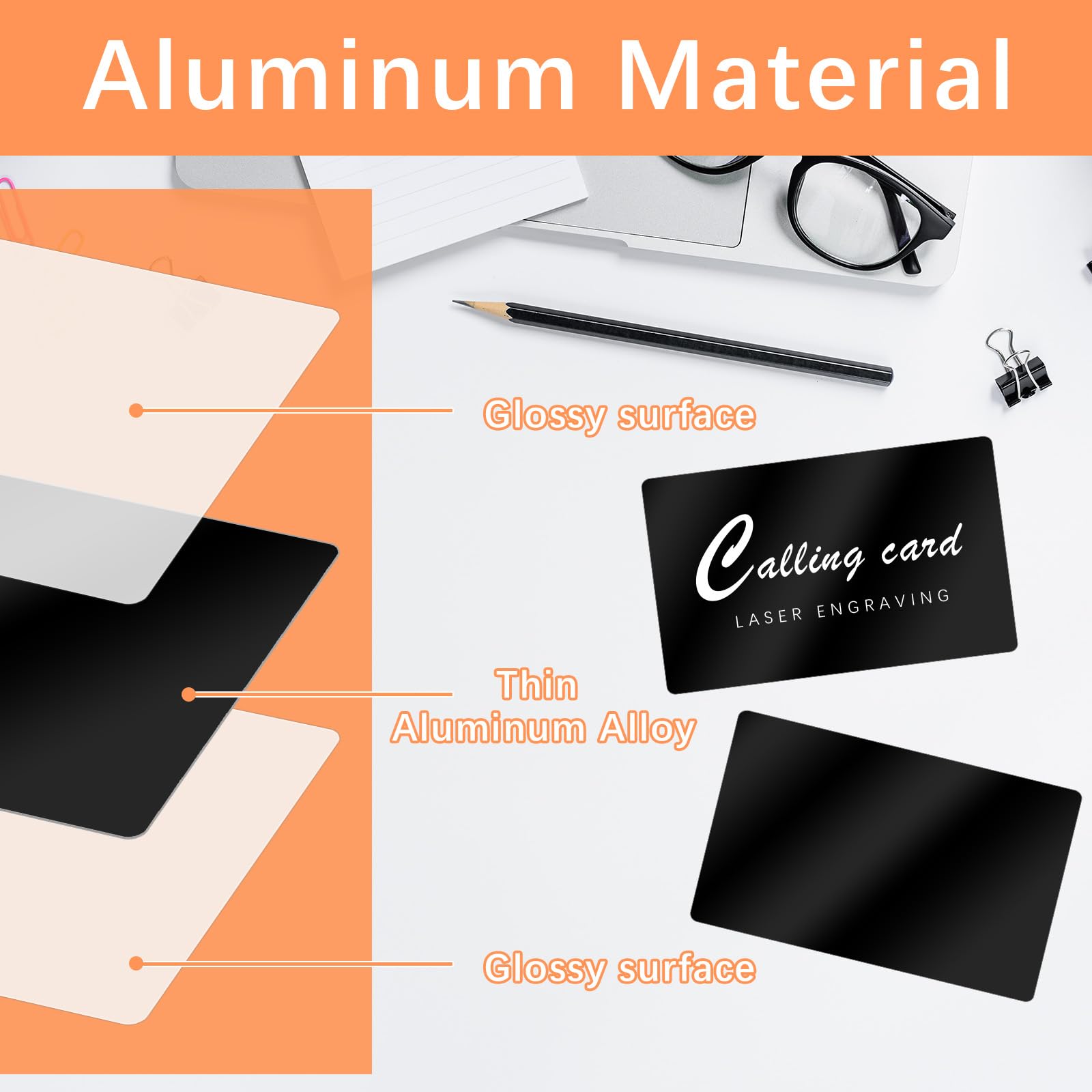 350 tarjetas de visita de metal en blanco, tarjetas de visita de metal de aluminio negro para grabado láser CNC, grabado láser, multiusos, tarjetas de visita personalizadas, grosor en blanco, 0.01
