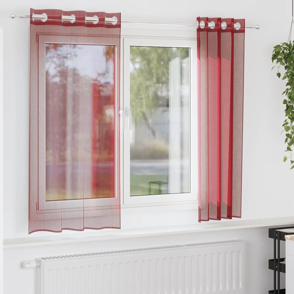 Voile Vorhänge mit Ösen 2 Stück Weinrot 140x140 cm transparente Gardine Stoff, Blickdicht, Sonnenschutz, Kälteschutz, für Wohnzimmer Schlafzimmer Kinderzimmer