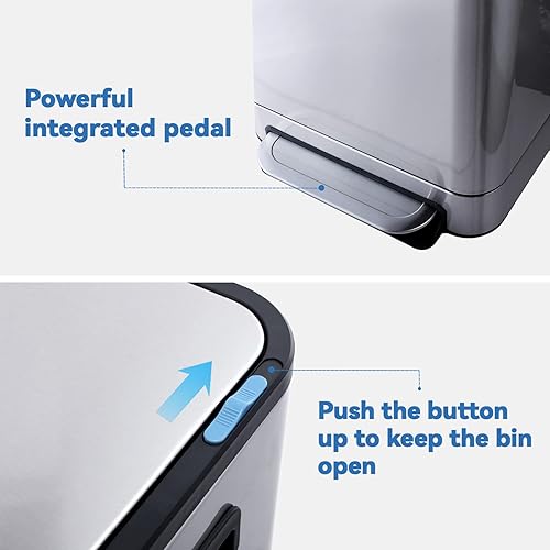 Miniatura 7 de ELPHECO Cubo de basura rectangular de 13 galones  5 litros con cubos interiores de plástico cubo de basura estrecho de acero inoxidable cepillado