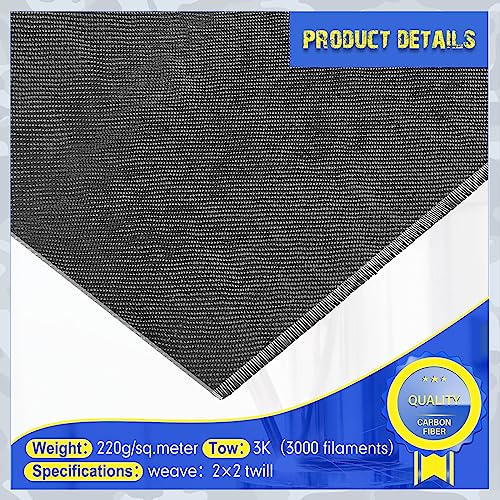 Image of Jecery 6 ft x 50 inch Carbon Fiber Fabric Roll Pure Fabric Carbon Fiber Sheet 2 x 2 Twill Weave 3k /220g for Cars for Structural Reinforcement on Concrete Walls, Basements, Boats (Black)