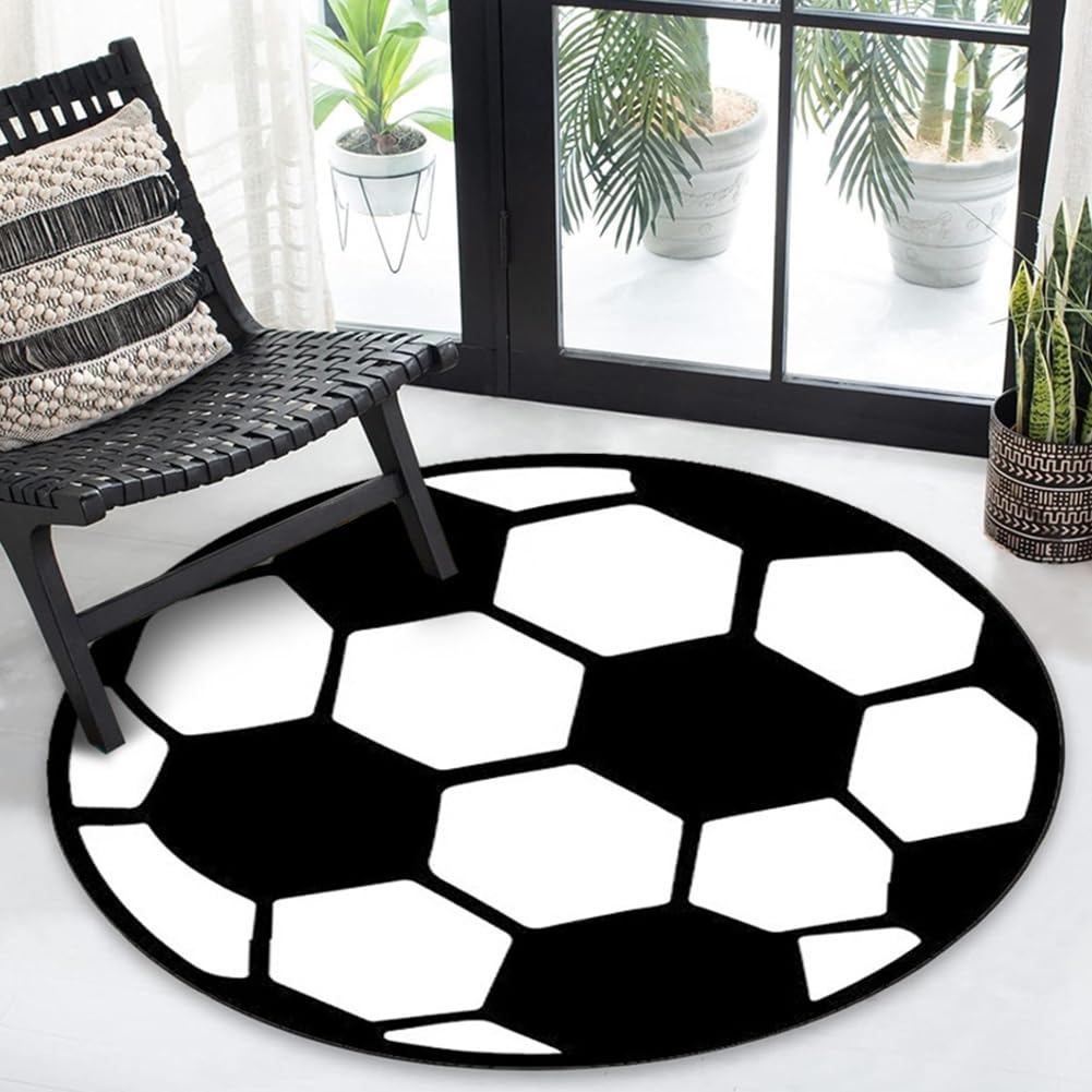 Tapis Rond Football 60cm - Tapis Chambre Garçon Antidérapant Doux Décoration Football