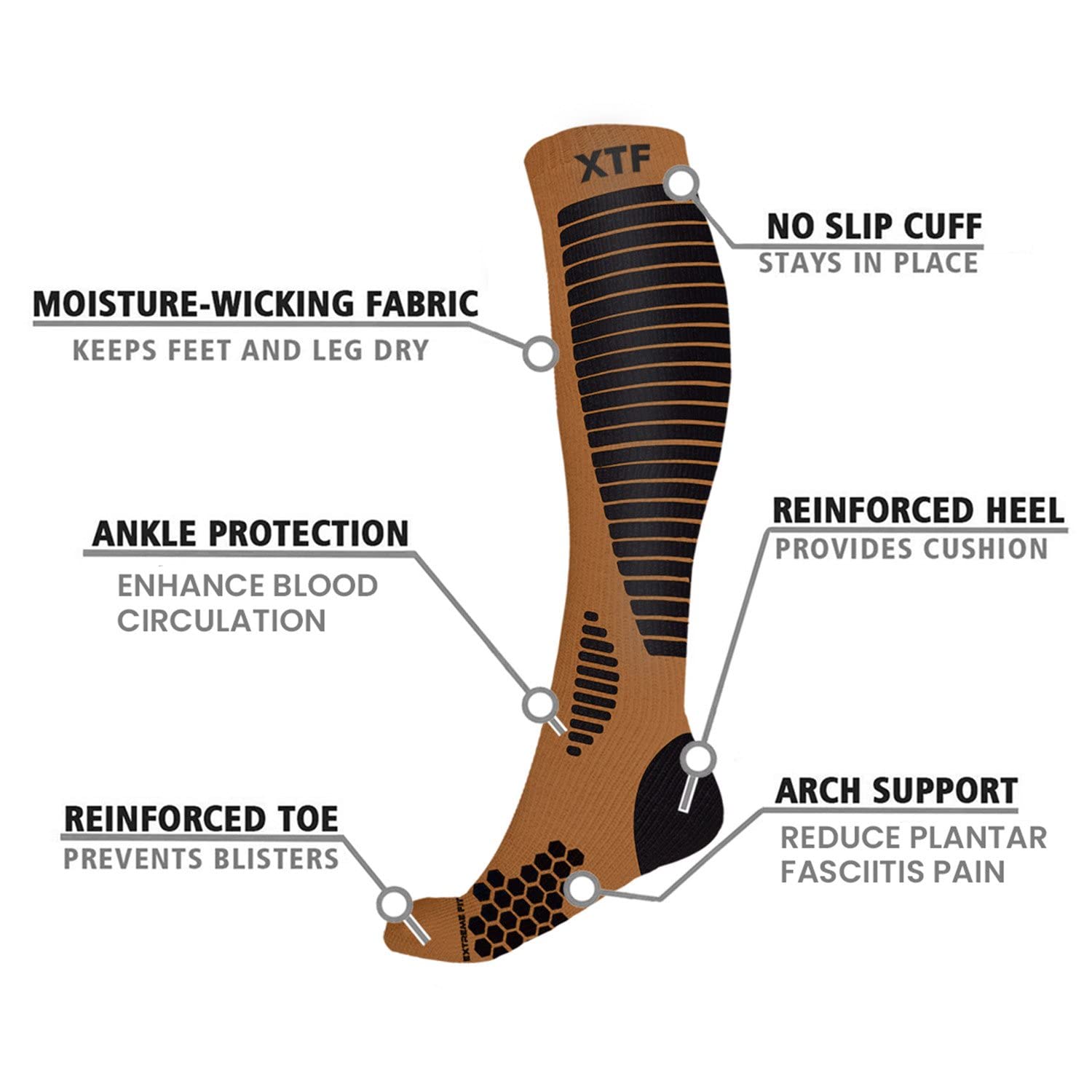 Extreme Fit Copper Compression Socks - Knee High for Running, Athtletics, Travel - 6 Pair