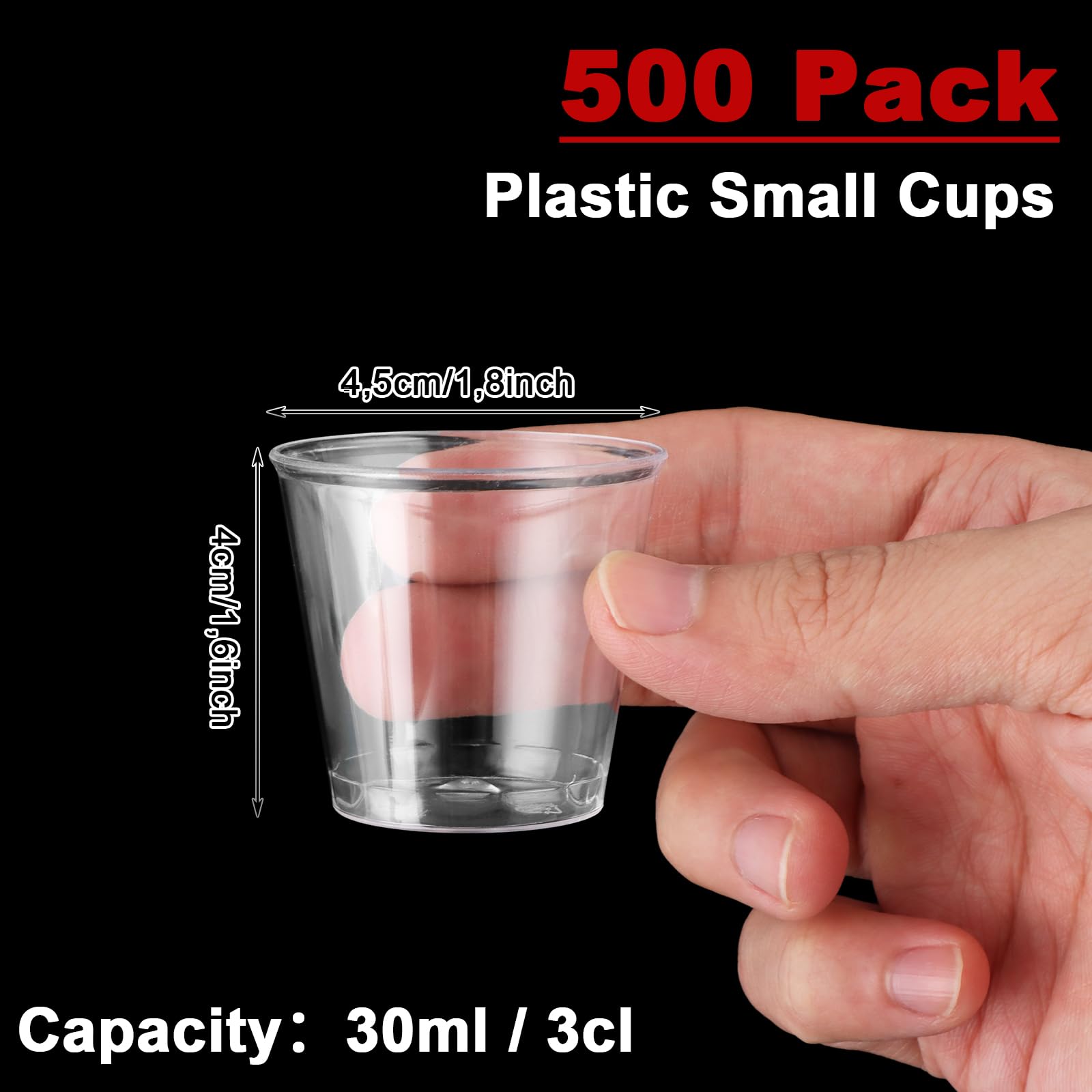 Lot de 500 Verres à Shot en Plastique, 3 cl/30 ml Gobelet Reutilisable, Verres à Liqueur, Transparent Verre en Plastique, Pour dégustations, fêtes