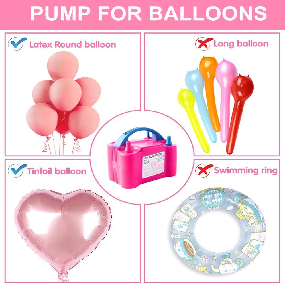 Pompe à ballon électrique, 110 V-120 V, portable à double buse avec drapeaux d'anniversaire, ballons, outils de nouage, etc. pour fête d'anniversaire, décoration de mariage