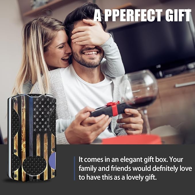 Wood Grain Blue Line American Flag Minimalist Wallet for Men - Slim RFID Aluminum Metal Wallet, Scratch Resistant & Seamless, Credit Card Holder & Money Clip, Gift for Police Officer - Image 5