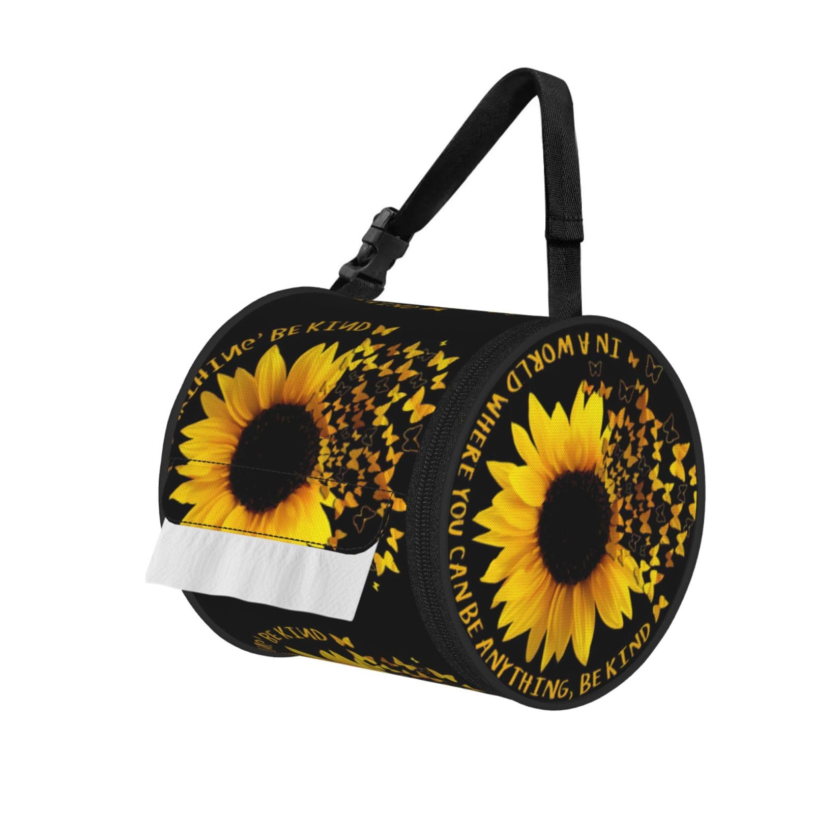 Butterfly And Sunflower Print Fashion Tissues Organizer Box, Hanging Tissue Holder For Purse Coins For Car Office Daily Outing