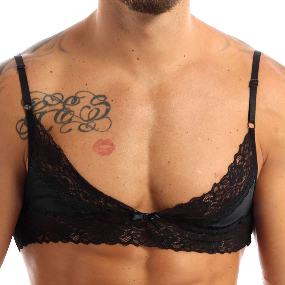 ACSUSS Mens Sissy Lingerie Bralette Wirefree Unlined Mini Bra Top Crossdressing Nightwear - Black Medium