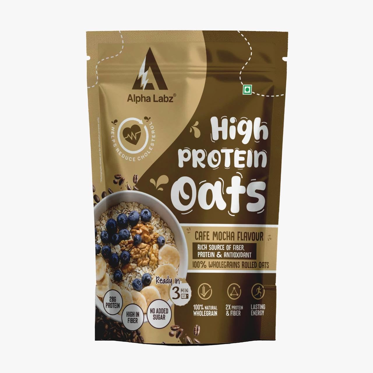 Alpha Labz High Protein Oats Café Mocha Flavour | 28g Protein | 100% Wholegrain Rolled Oats | No Added Sugar | High Fiber & Antioxidant | Ready in 3 Mins | Energy Breakfast Cereal for Fitness & Weight Management-image-20