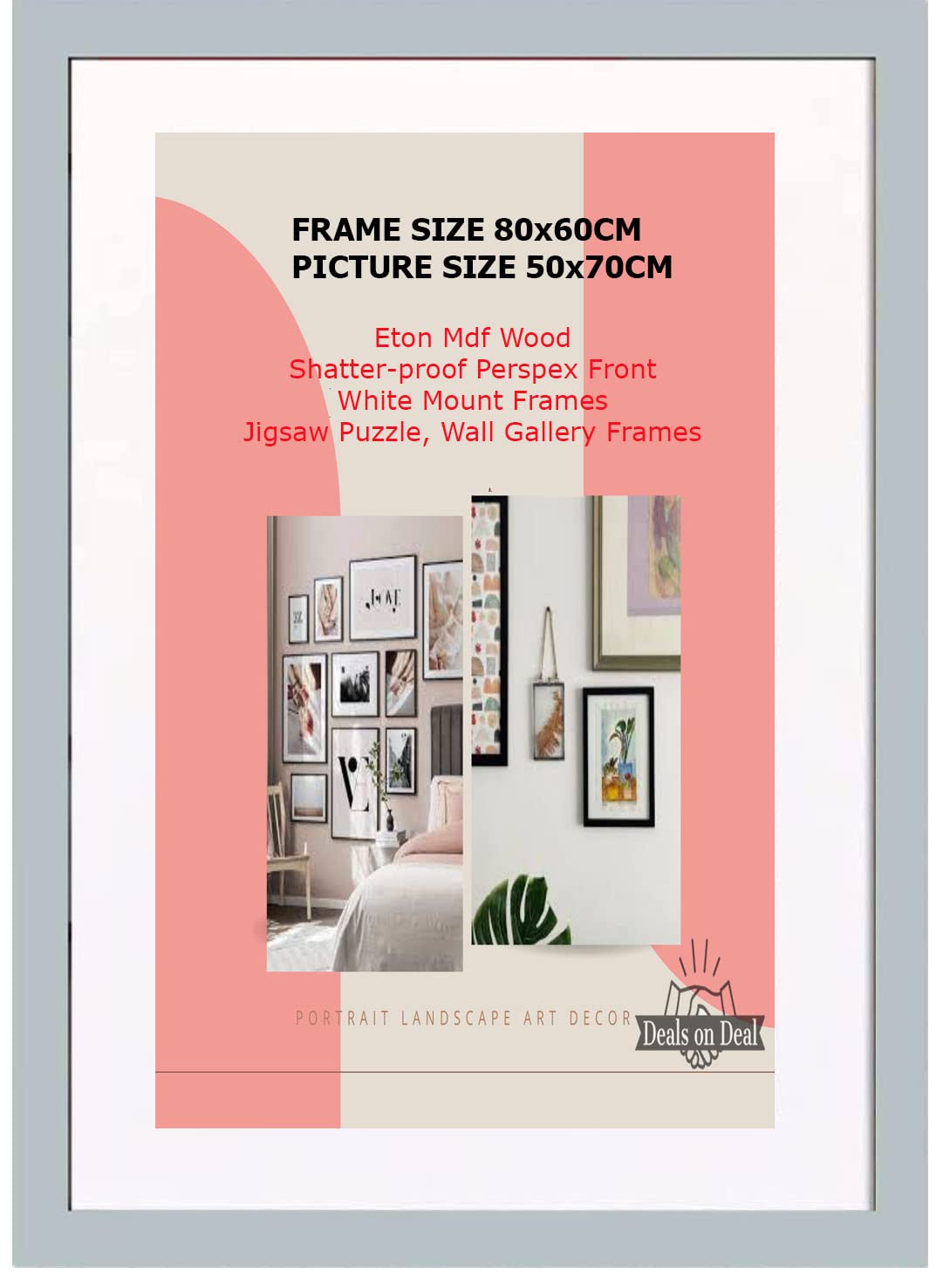 DEALS ON DEAL Poster frames 80x60 with Mount for 50x70 | Clear Acrylic Solid Wooden Picture Frames | Jigsaw Puzzle Wall Décor display Horizontally or Vertically