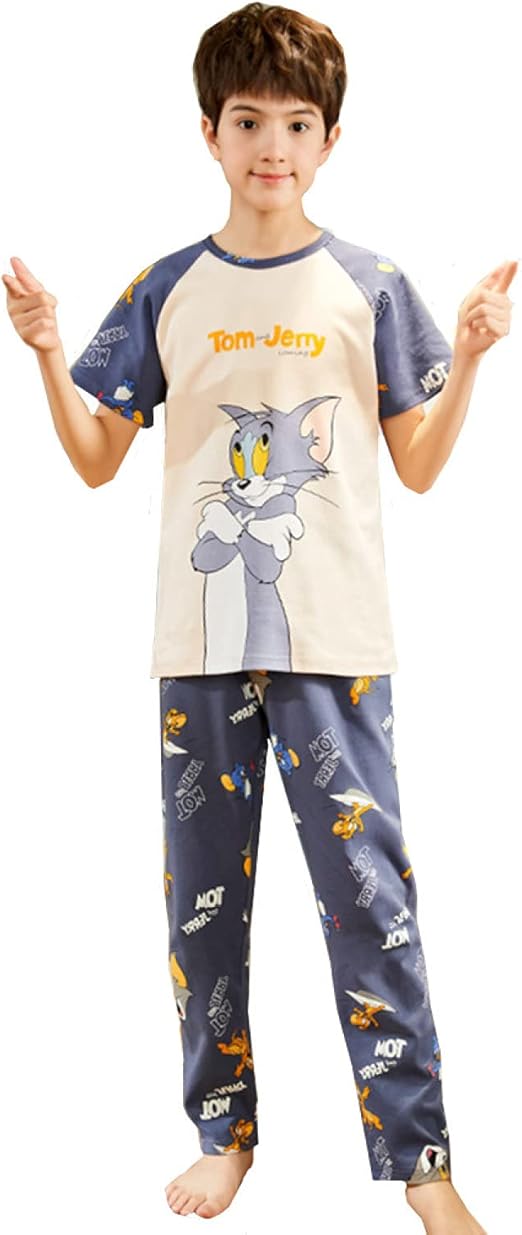 Amazon パジャマ メンズ 男の子 トムとジェリー 綿 トップス 長ズボン 上下 セット 半袖 夏 春 夏 ルームウェア 部屋着 プレゼント 可愛い 子供 パジャマ 通販