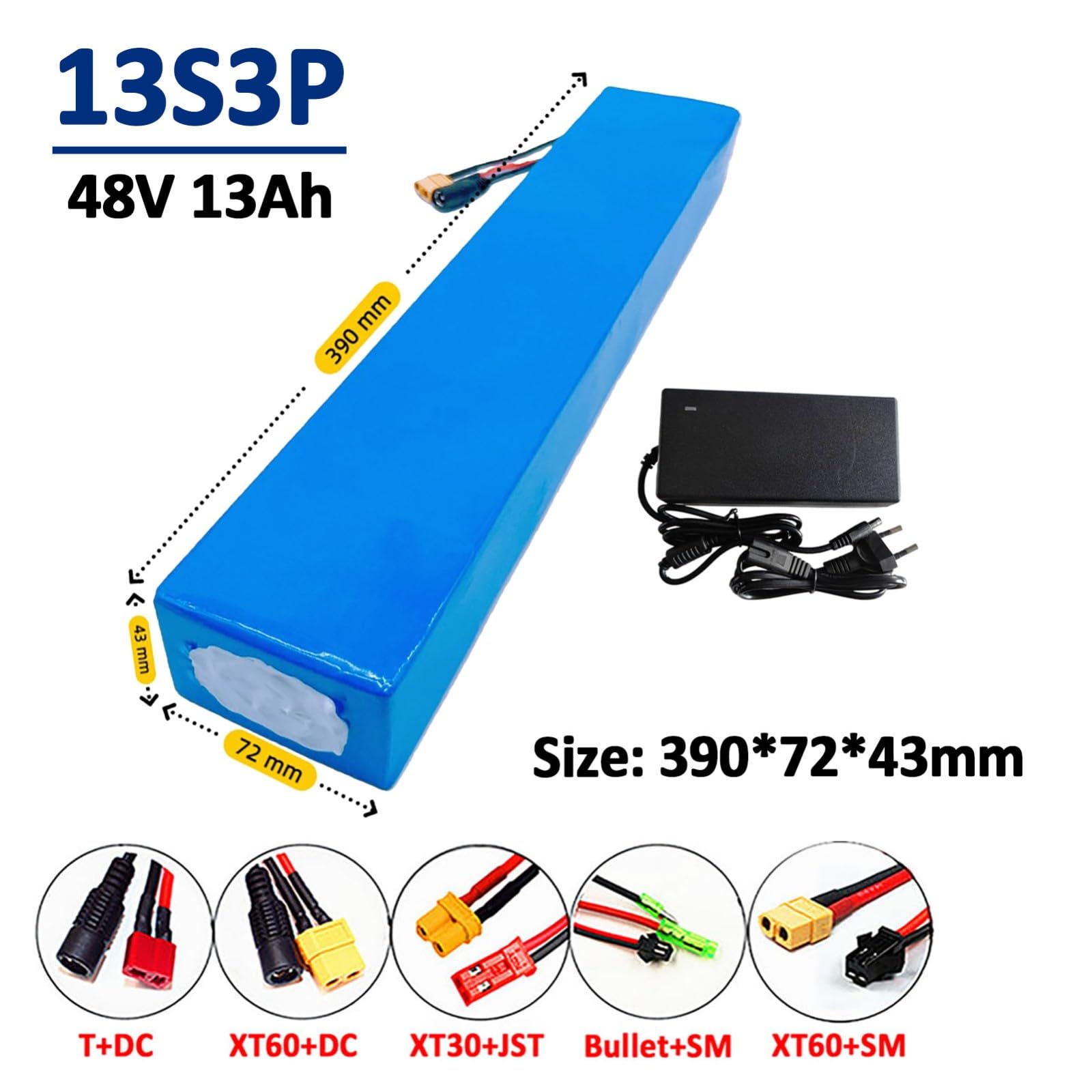 Batterie Lithium-ION Rechargeable 48V 13Ah, Batterie pour Scooter Électrique, Pack Batterie Lithium Haute Énergie 13S3P pour Vélo Électrique avec Chargeur