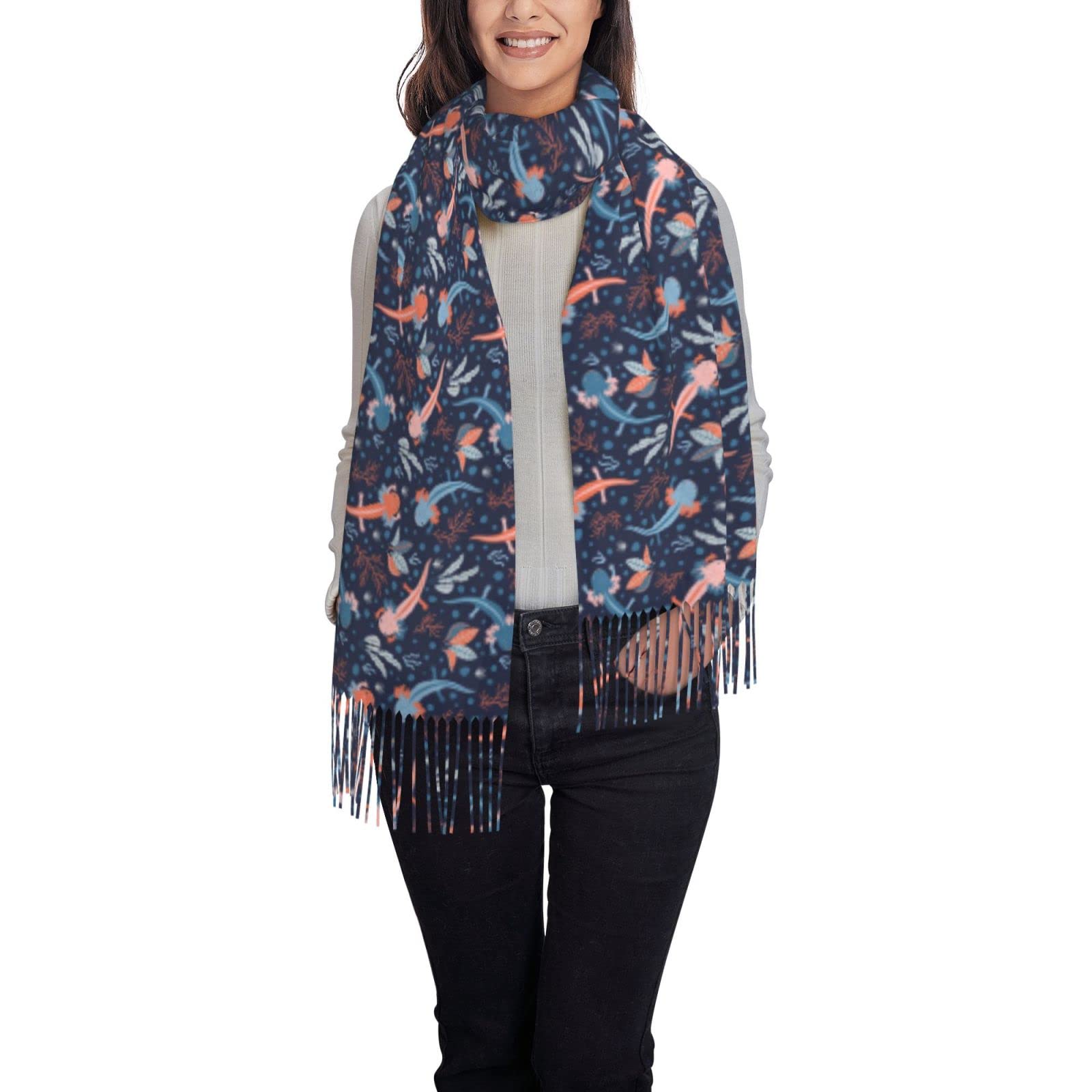 ANGYANG Scarf Cute Axolotl Womens Large Soft Cashmere Feel Shawls Wraps Light Stole 192x75 cm