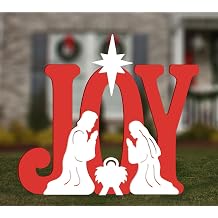 FrontYard Originals Joy Nativity Outdoor Display, Red and White PVC, 44.5x44.5 Inch, Weather Resistant Garden Sculpture, Unlit Holiday Decor