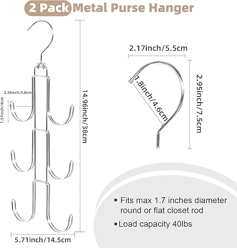 Miniatura 4 de Organizador para colgar bolsos para armario, paquete de 2 organizadores de almacenamiento de bolsos, soporte para colgar bolsos para organizar el