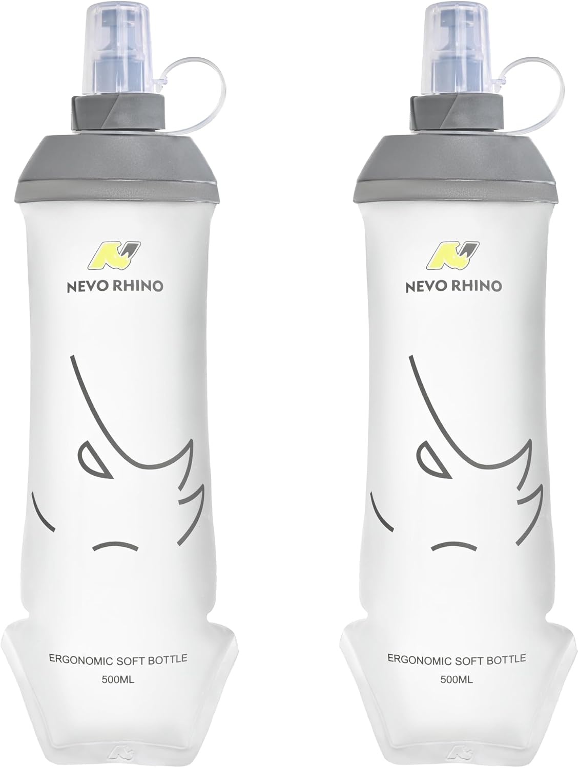 N NEVO RHINO 2PCS Soft Flask, 17oz/500ml TPU Running Water Bottle for Hydration Vests and Running Packs, Leak-proof BPA-Free Collapsible Water Bottles for Running, Hiking, Cycling, Climbing