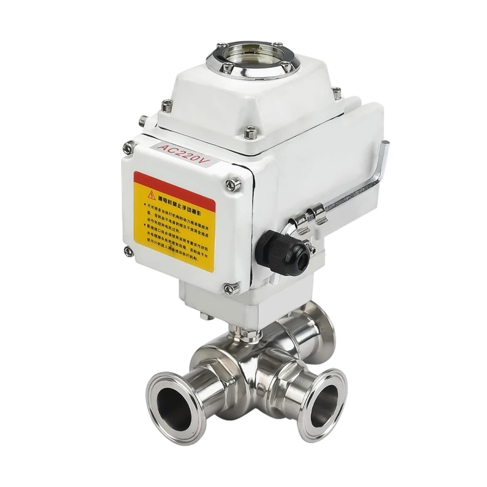 Vanne à boisseau sphérique motorisée 3 voies 32mm inox triple pince 110V sanitaire
