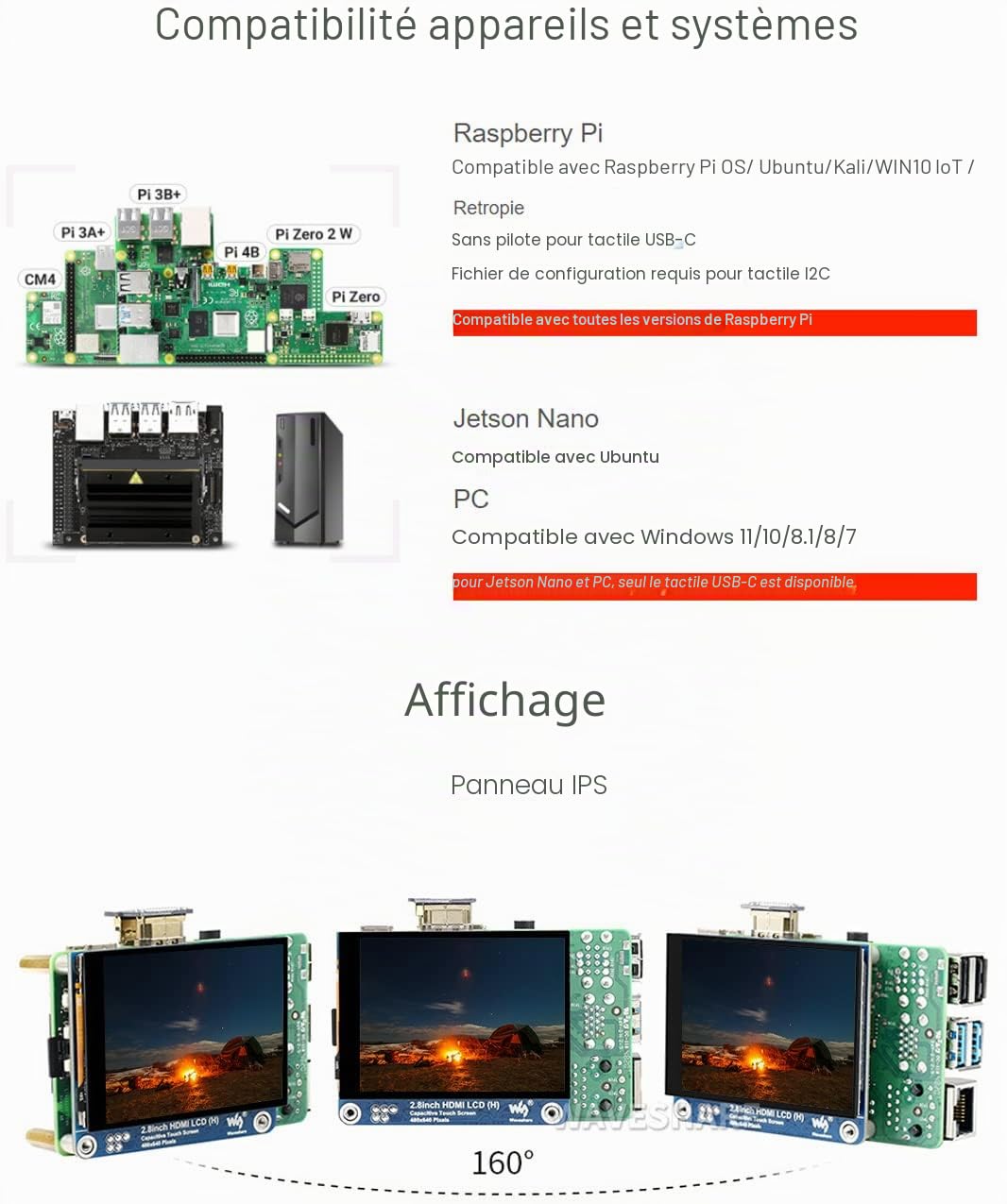 Waveshare 2.8inch HDMI IPS LCD Display (H) 480x640 Resolution Adjustable Brightness Fully Laminated Screen Supports All Versions of Raspberry Pi Jetson Nano and Windows 11/10 / 8.1/8 / 7