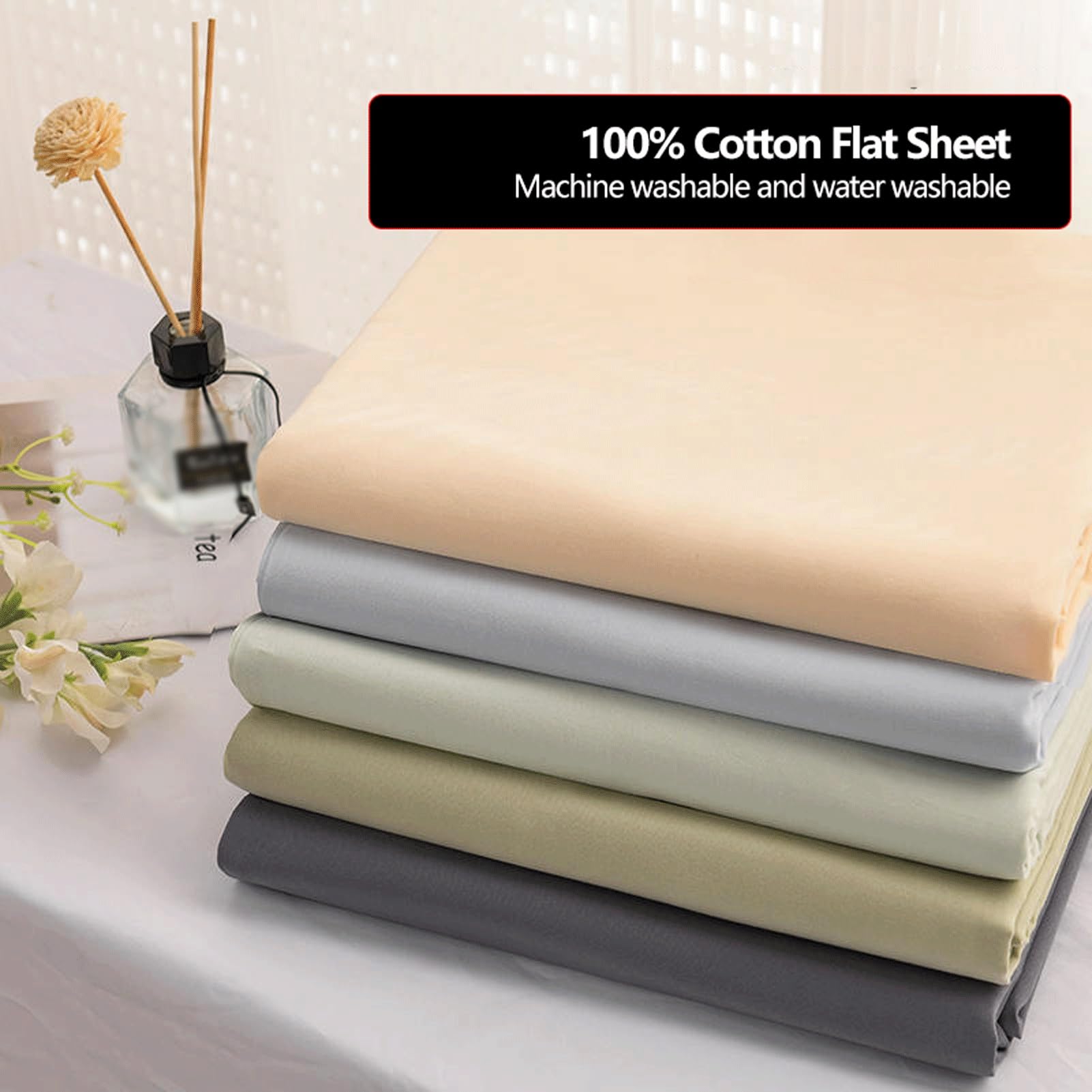 Bettlaken Betttuch Haustuch Laken 100% Baumwolle ohne Gummizug A-Klasse Gebürstet Einfarbig Weich Atmungsaktiv viele Farben und Größen(Beige,200x230cm+48x74cm x2)