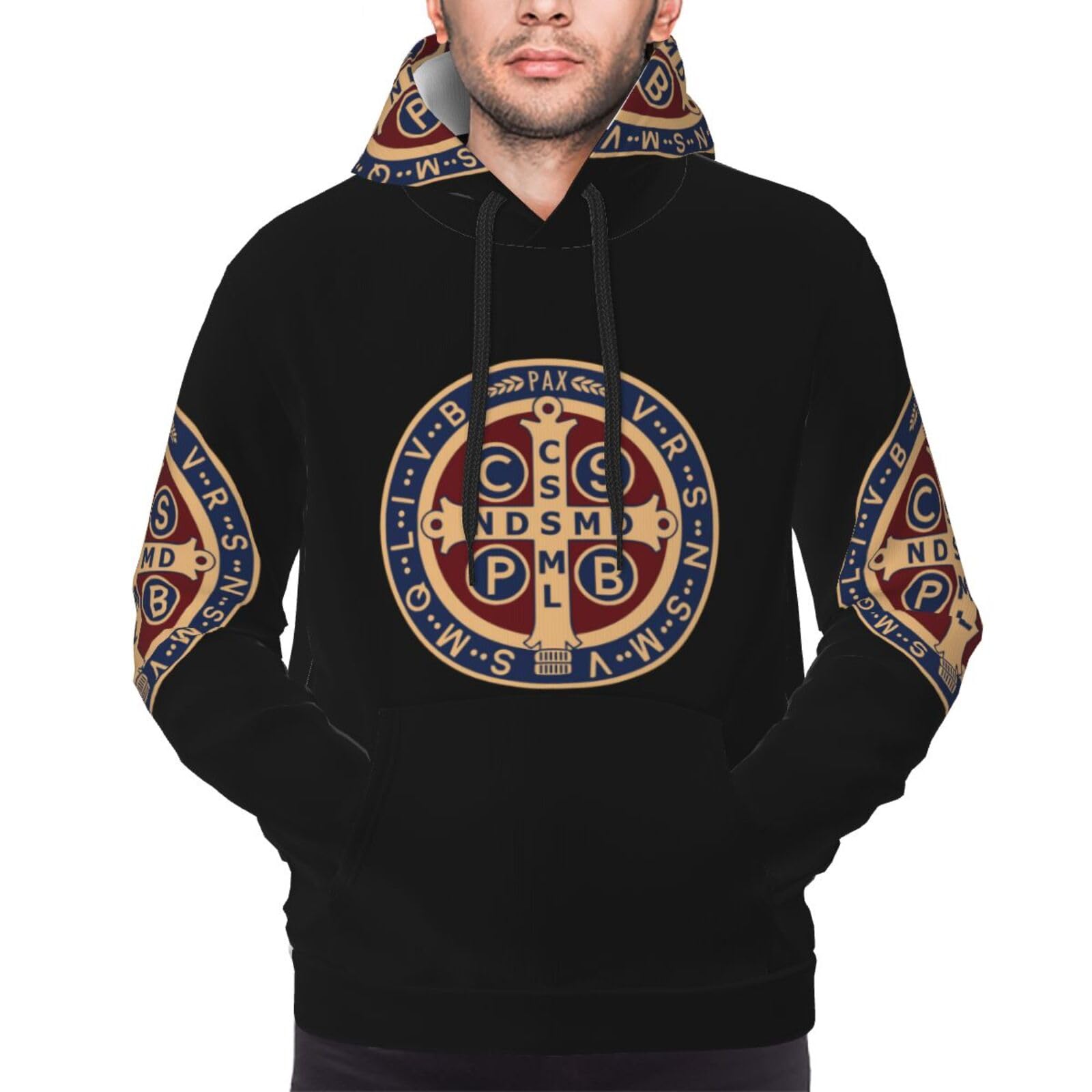 DJNGN St Benedict Medal Holy Cross Hoodies Man'S Woman Sweatshirt Unisex Hooded Hooded Sweatshirt Black